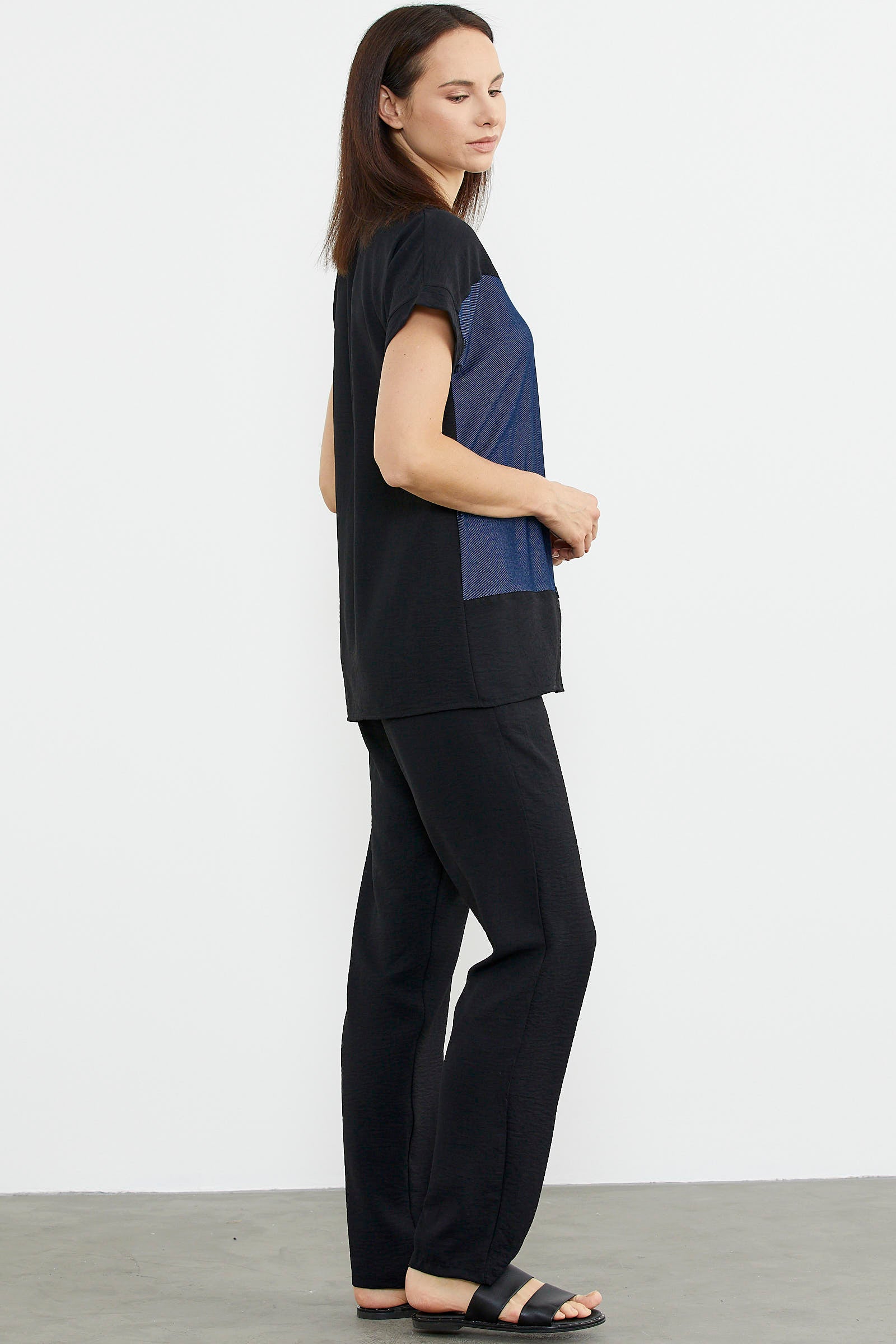 Denim Görünümlü Çift Renk Takım - Siyah (5) Sementa