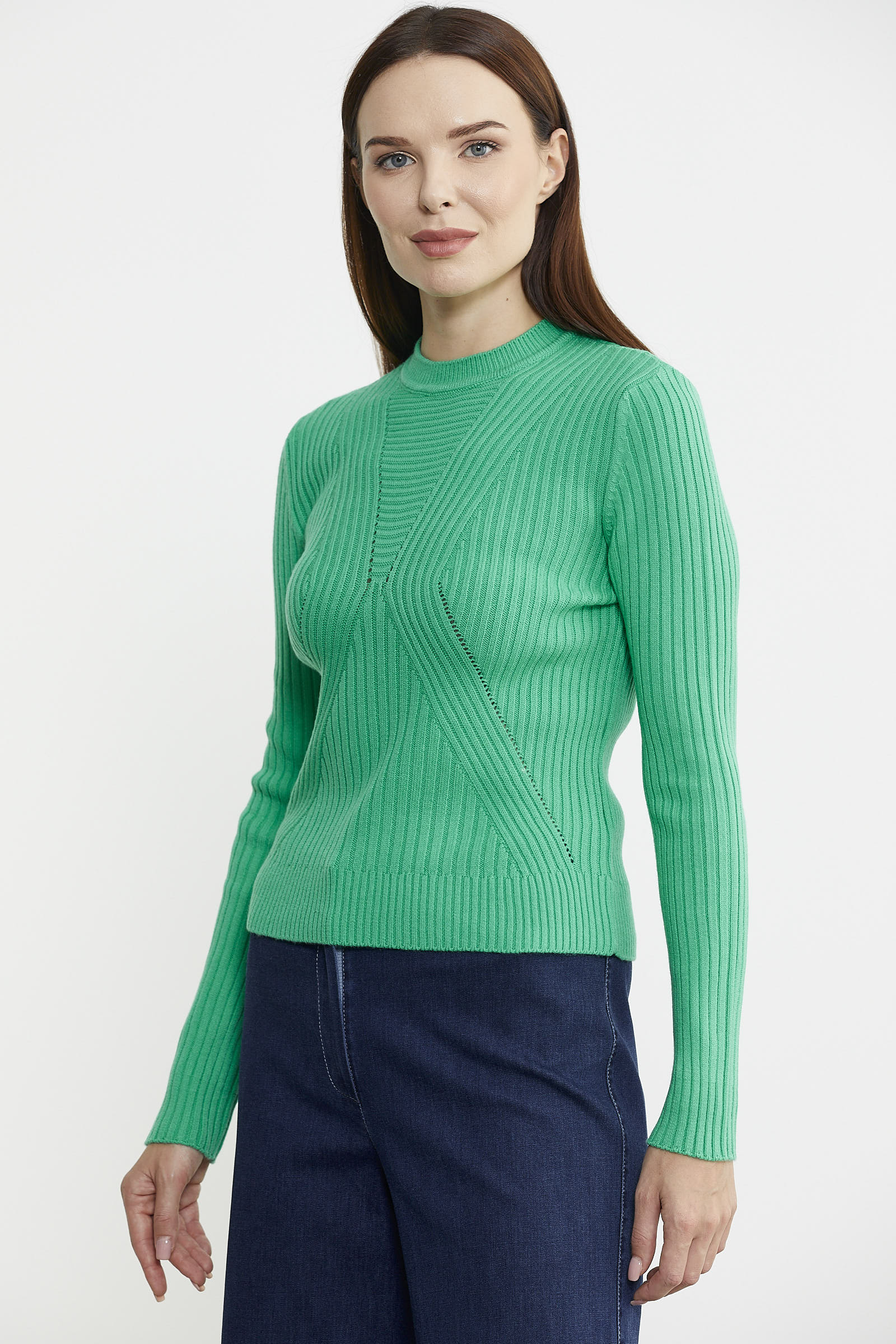 Derbili Sıfır Yaka Triko Kazak - Yeşil - Sementa