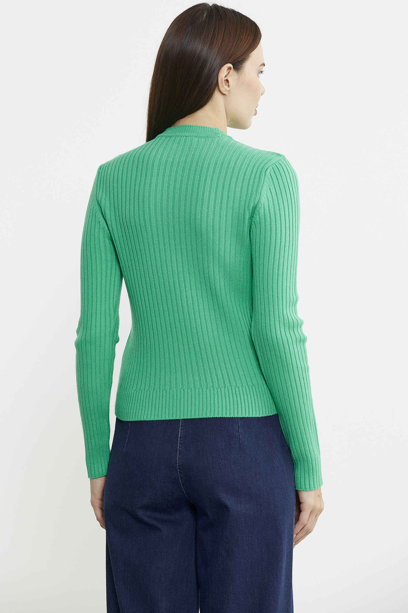 Derbili Sıfır Yaka Triko Kazak - Yeşil - Sementa