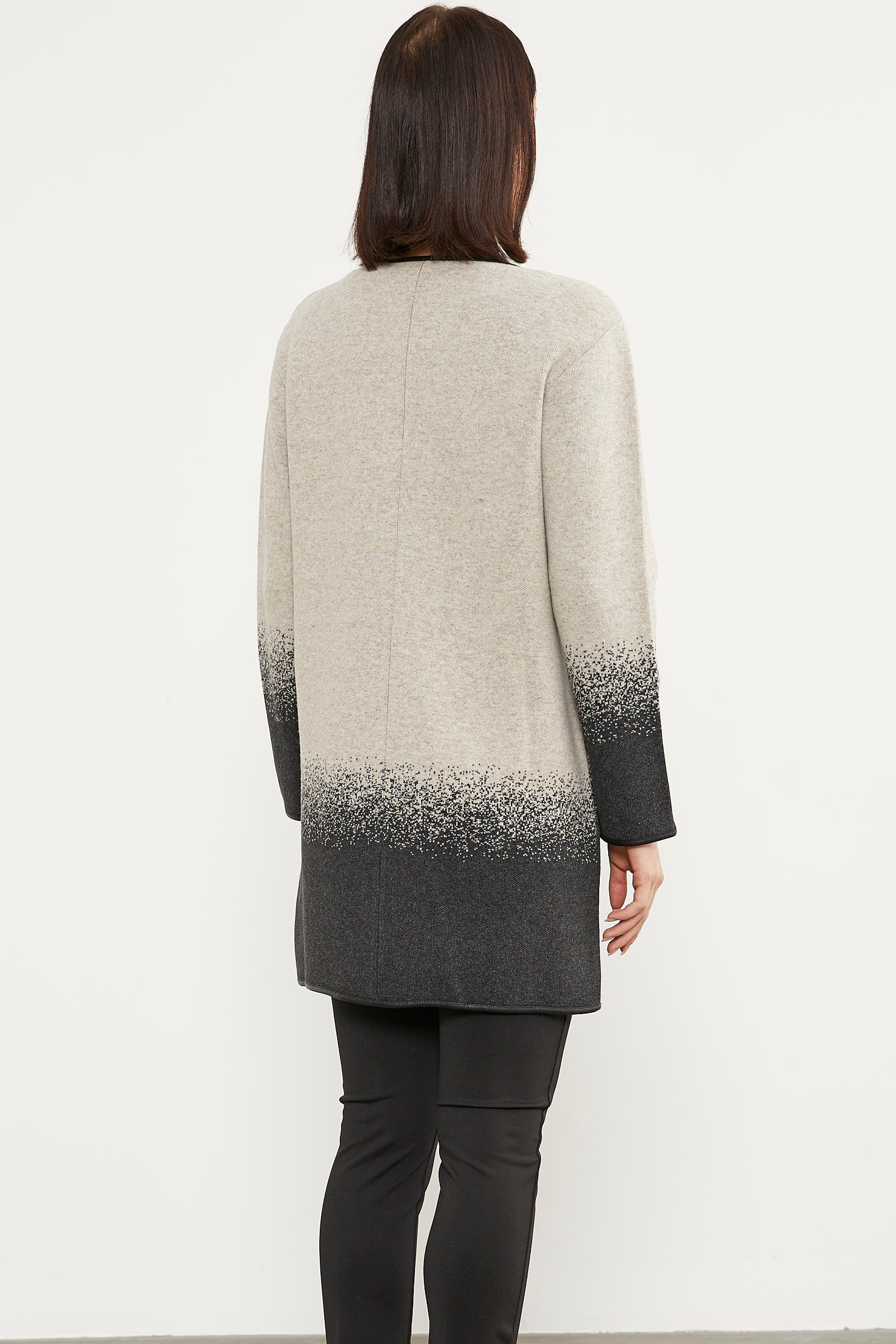 Deri Biye Detaylı Çift Renk Triko Ceket - Bej (6) Sementa