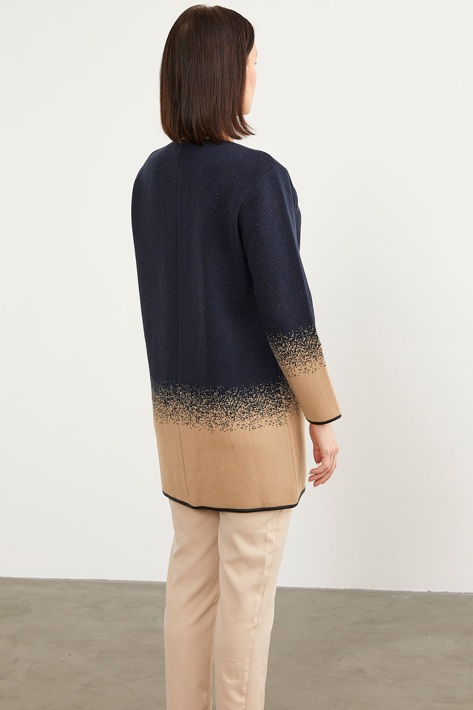 Deri Biye Detaylı Çift Renk Triko Ceket - Lacivert (8) Sementa