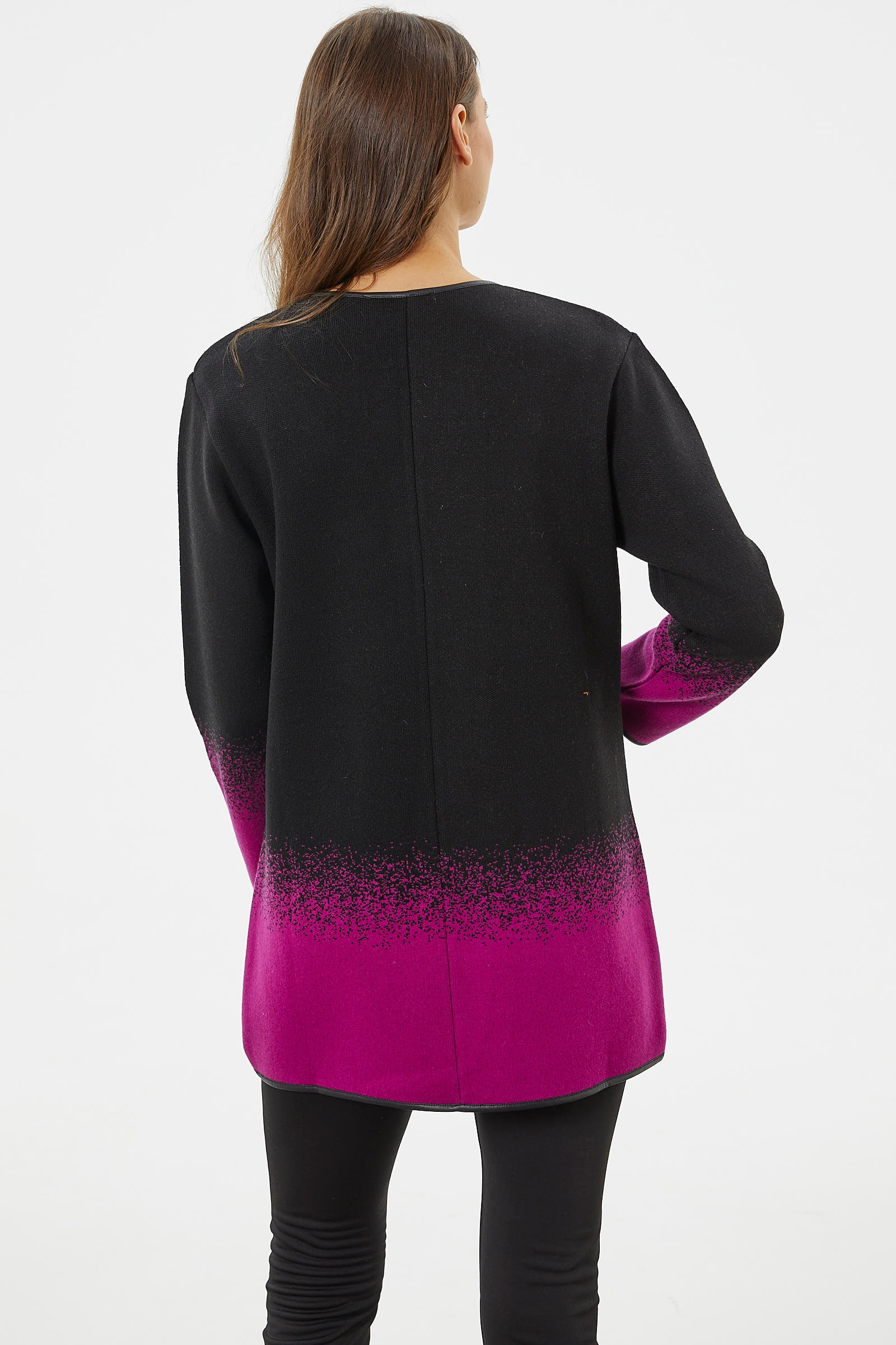 Deri Biye Detaylı Çift Renk Triko Ceket - Siyah (5) Sementa