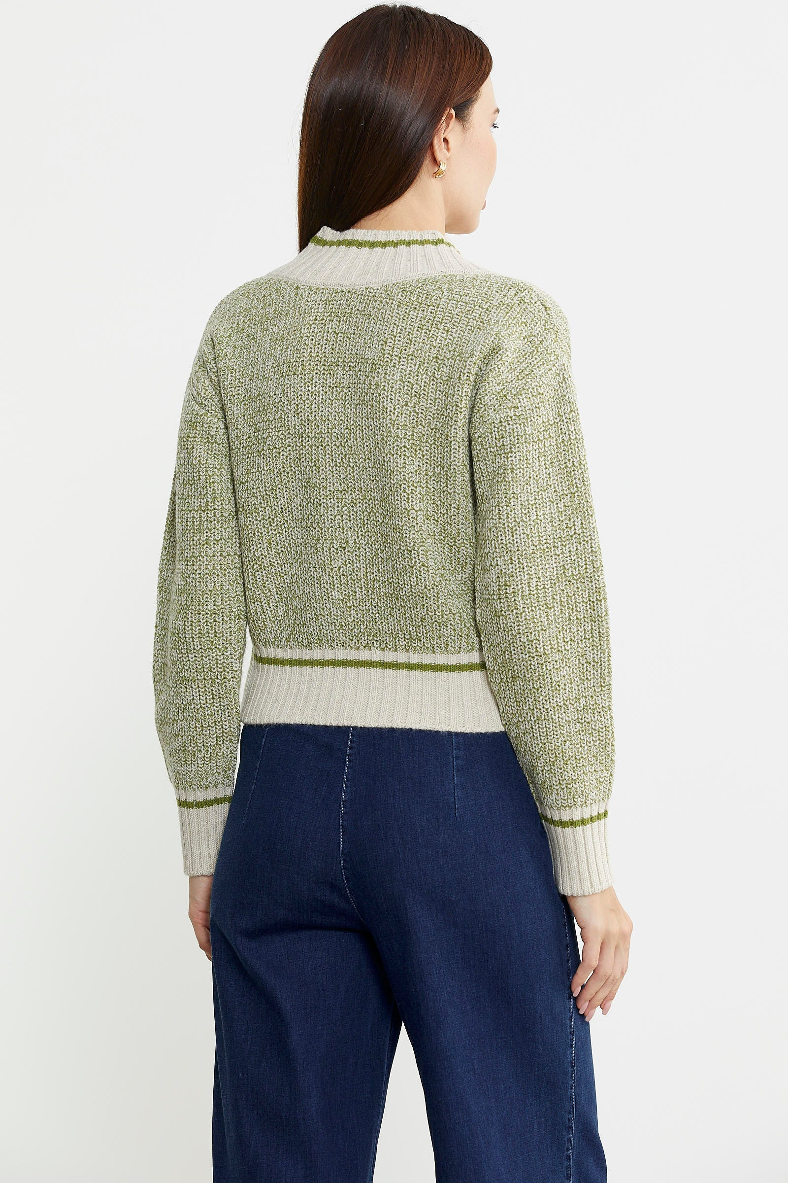 Derin V Bantlı Yünlü Triko Kazak - Bej - Sementa