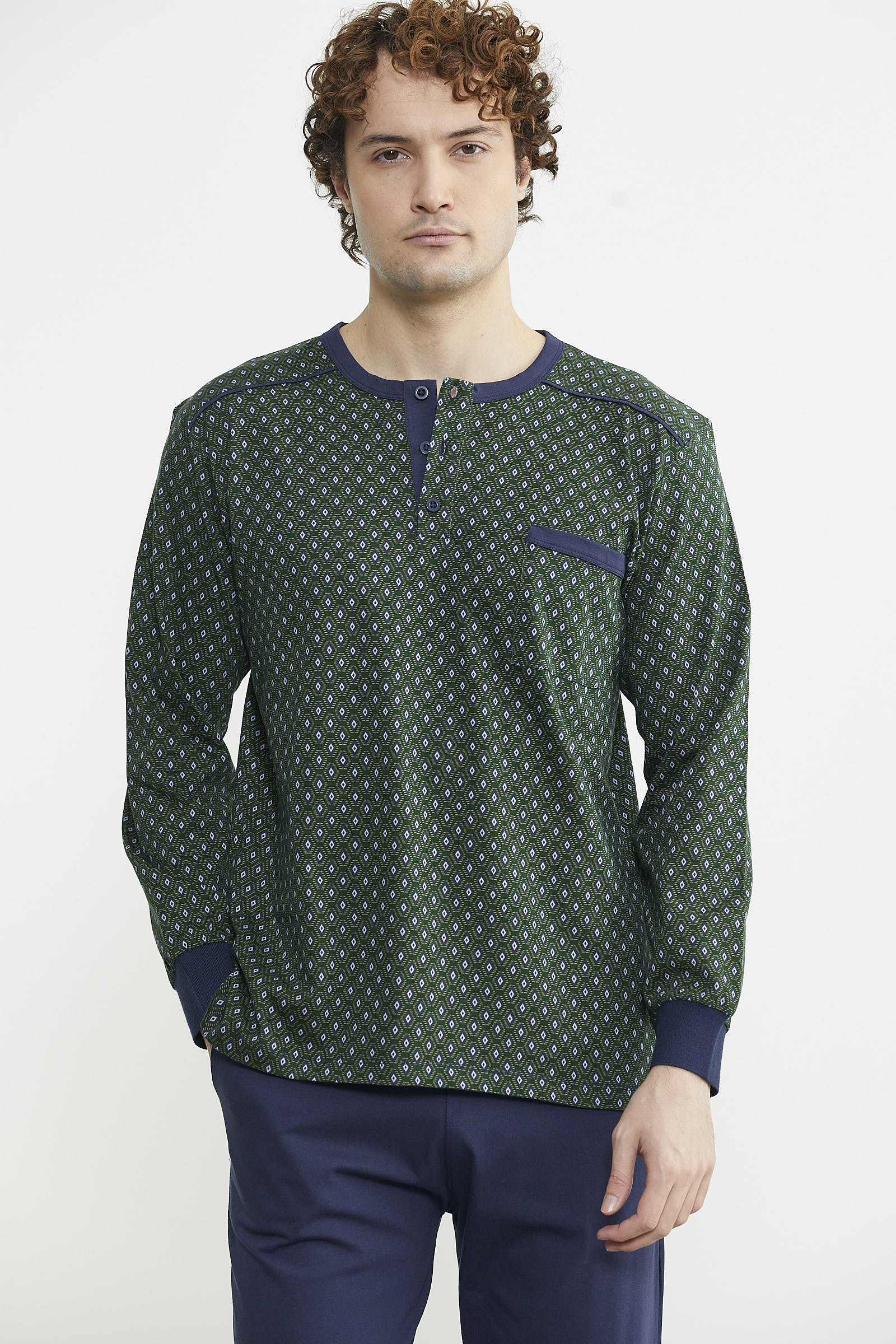 Desen Kombinli Cepli Pijama Takım - Yeşil - Sementa