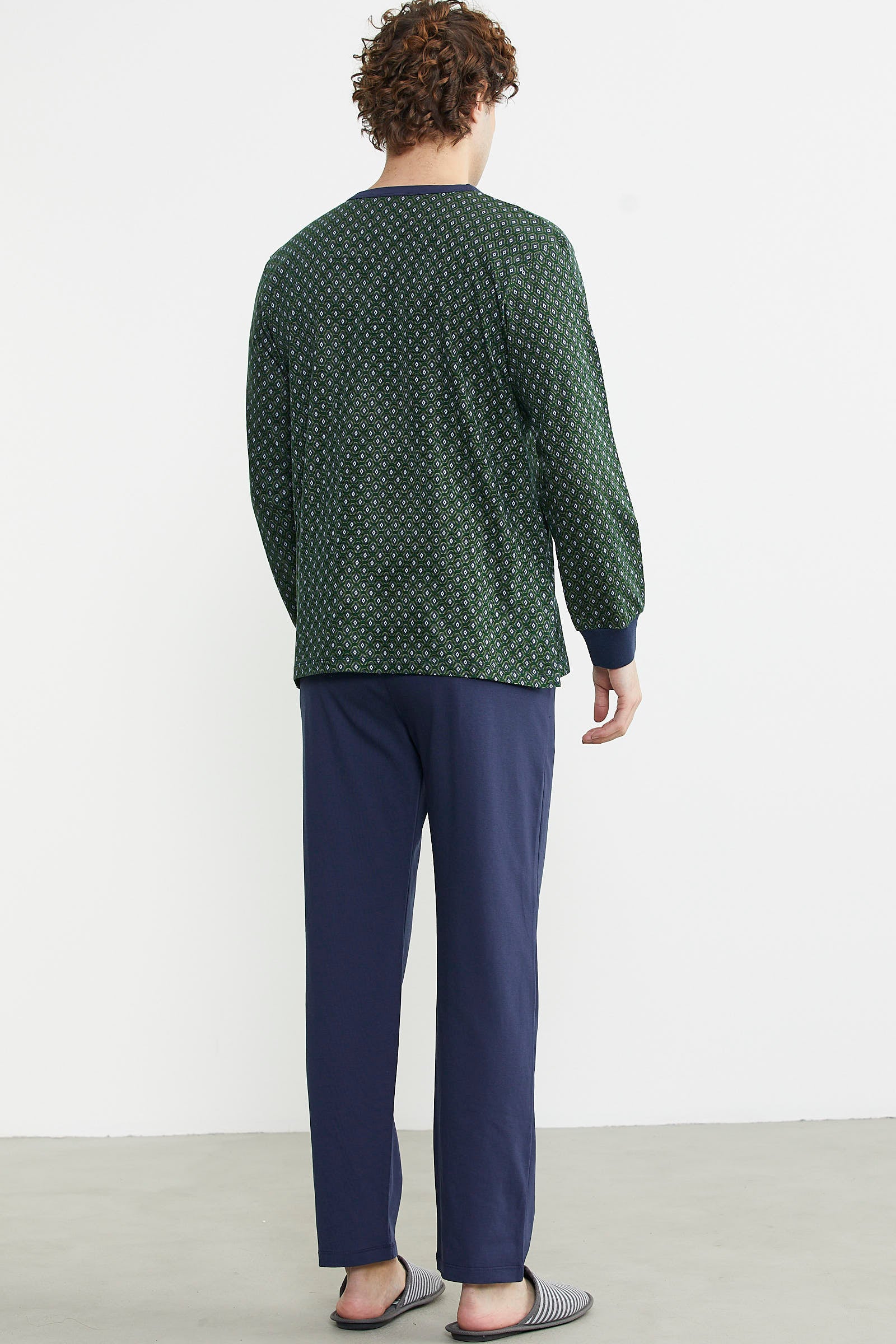 Desen Kombinli Cepli Pijama Takım - Yeşil - Sementa