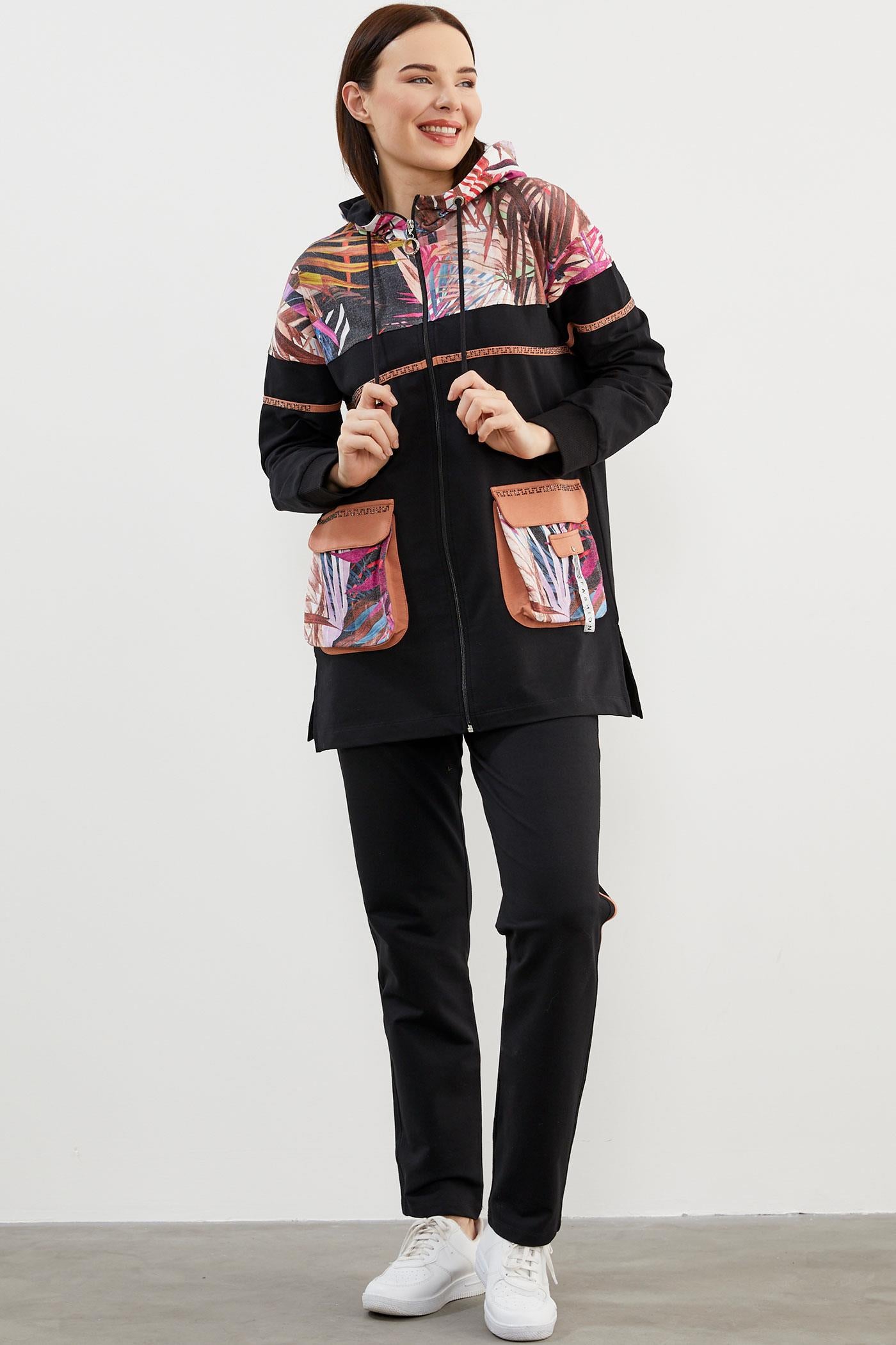 Desen Kombinli Fermuarlı Eşofman Takım - Fuşya (5) Sementa