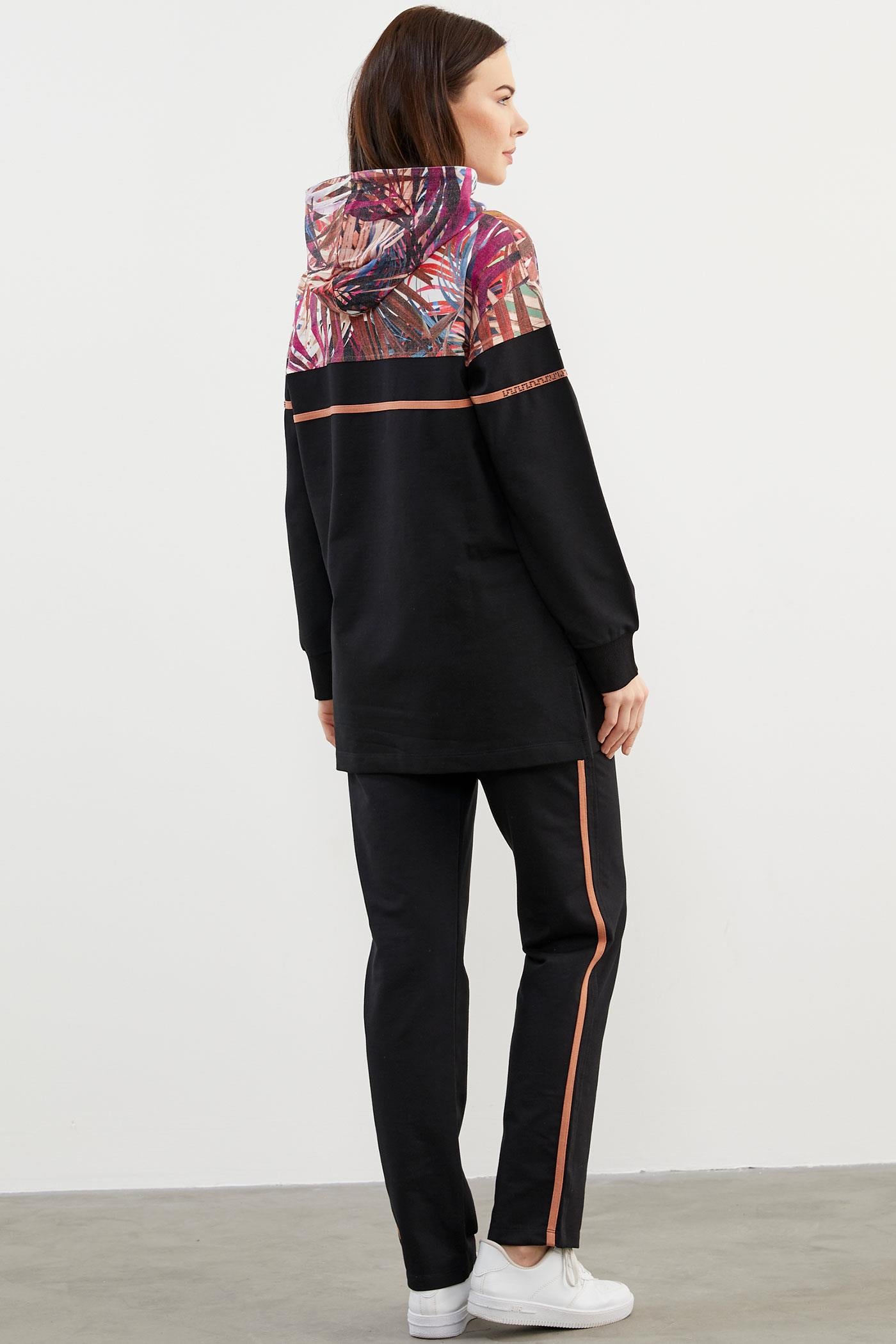 Desen Kombinli Fermuarlı Eşofman Takım - Fuşya (6) Sementa