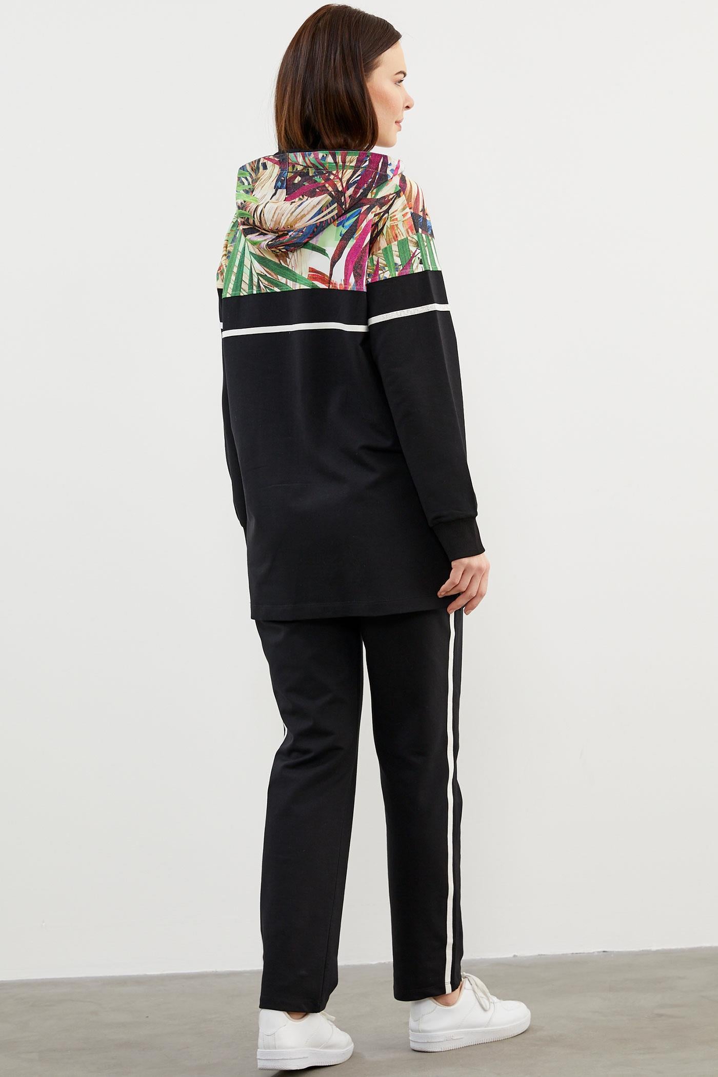 Desen Kombinli Fermuarlı Eşofman Takım - Siyah (6) Sementa