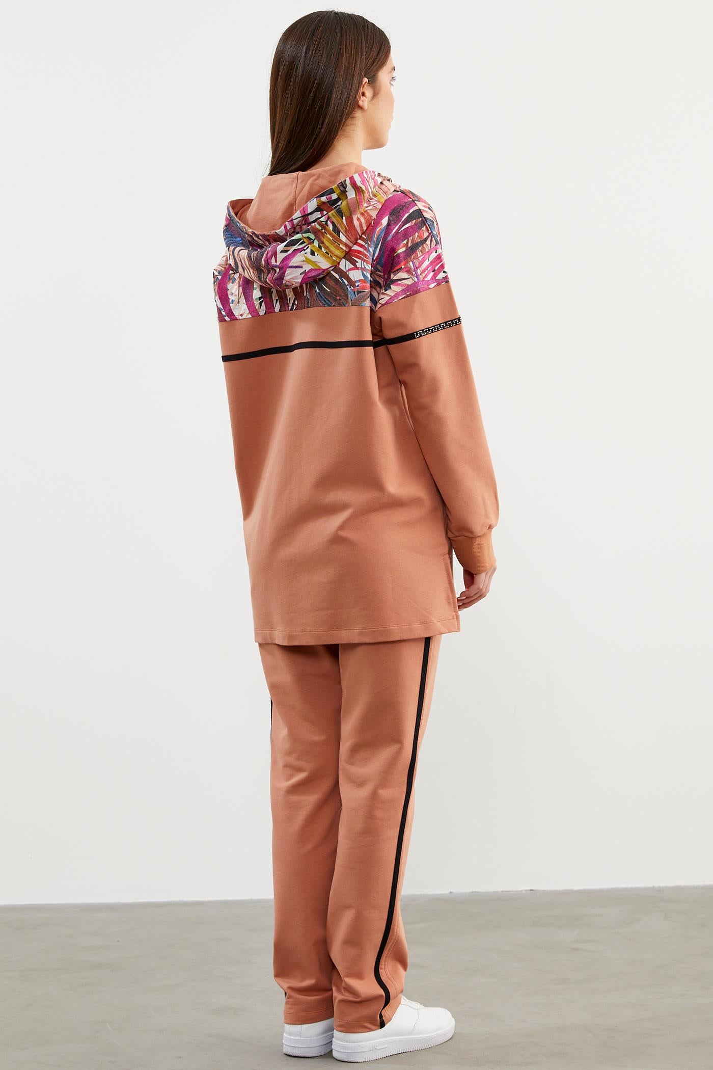 Desen Kombinli Fermuarlı Eşofman Takım - Somon (6) Sementa