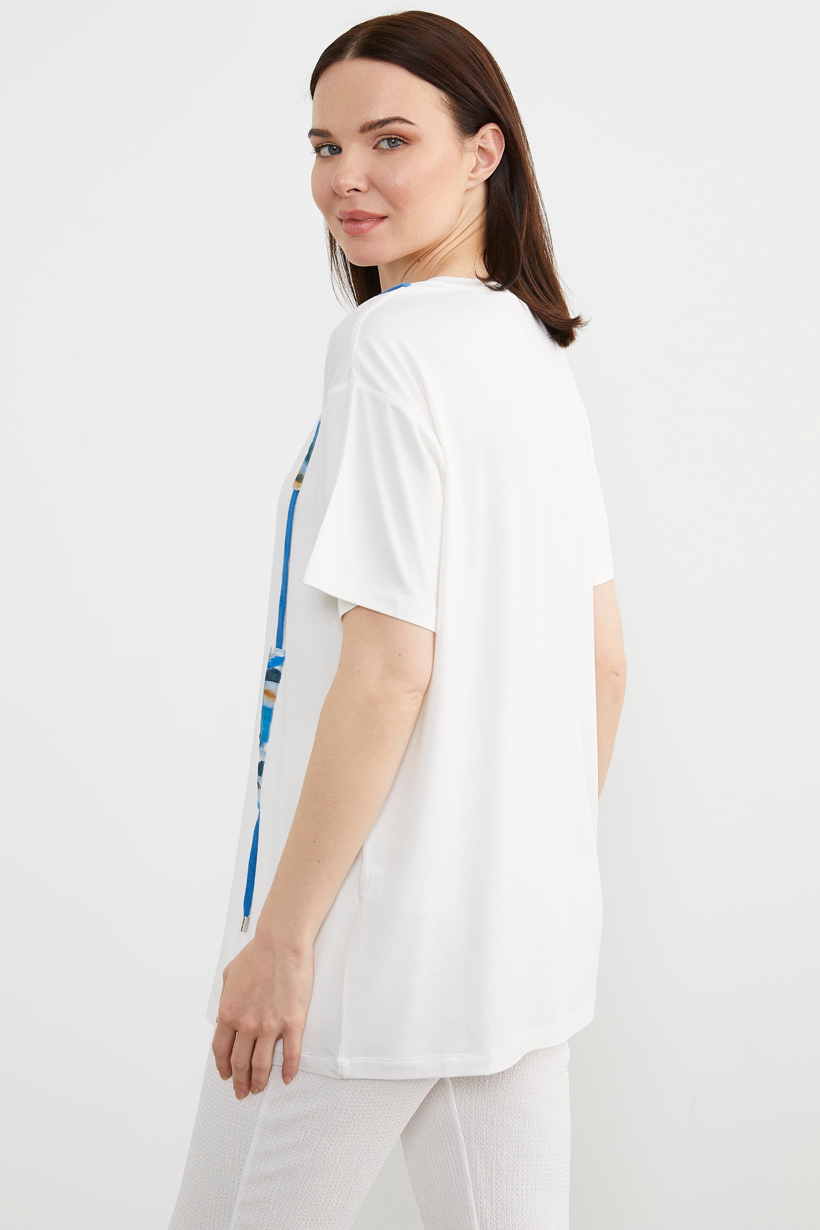 Desen Parçalı Taş Detaylı Bluz - Ekru (4) Sementa