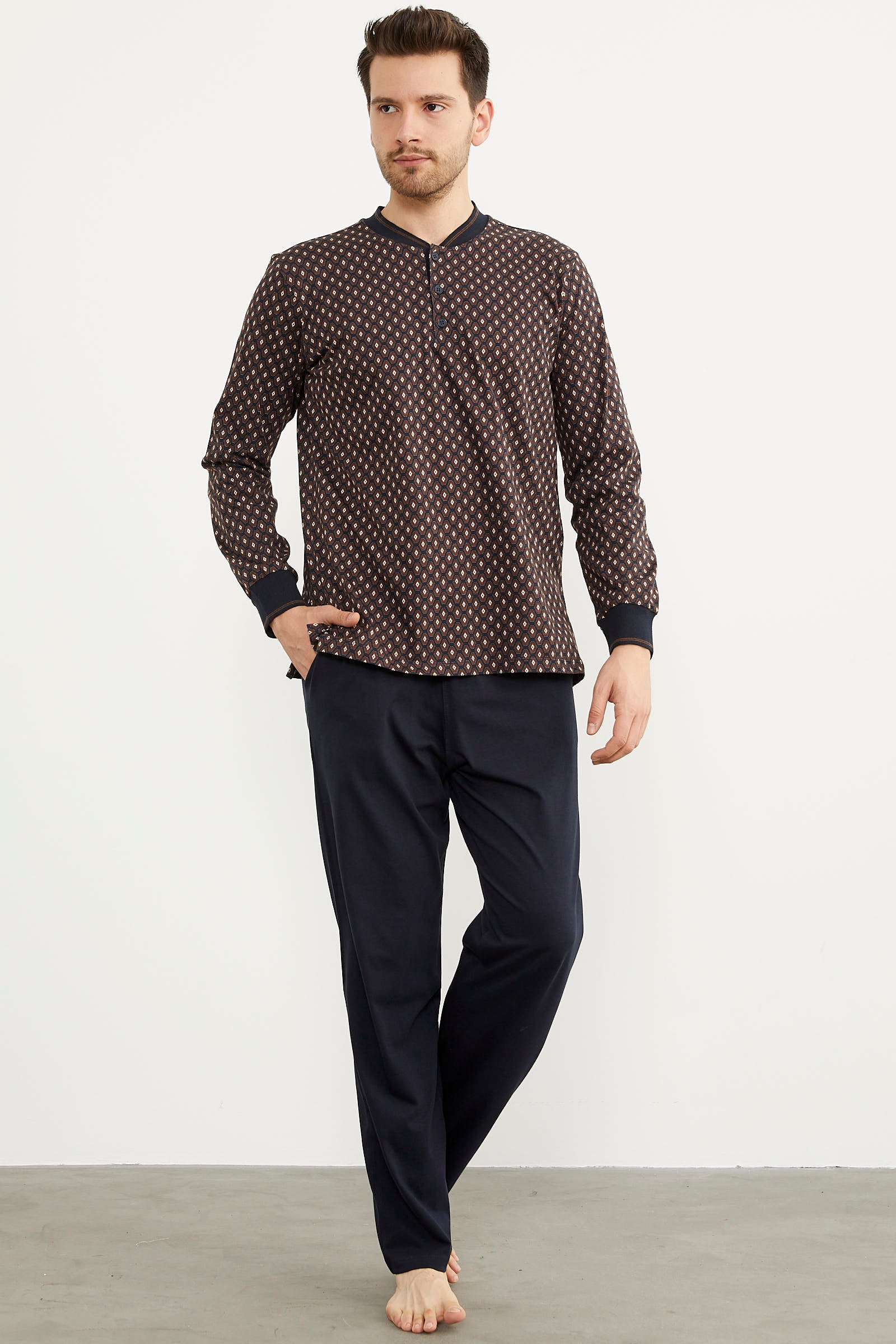 Desenli Cep Detaylı Pijama Takım - Lacivert (2) Sementa