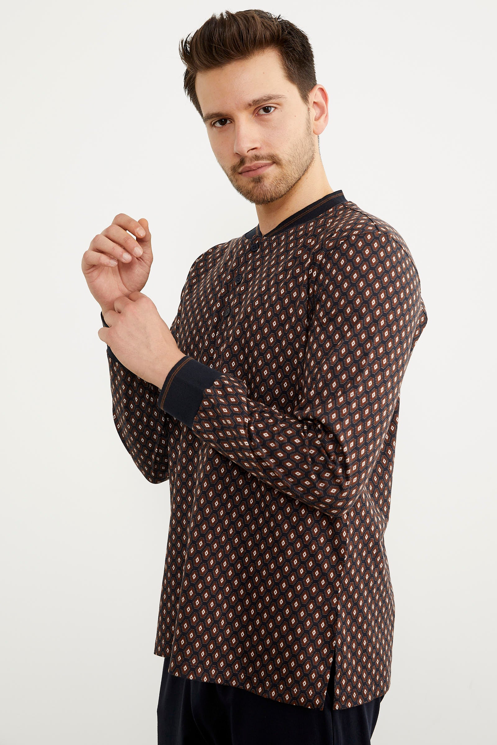 Desenli Cep Detaylı Pijama Takım - Lacivert (4) Sementa