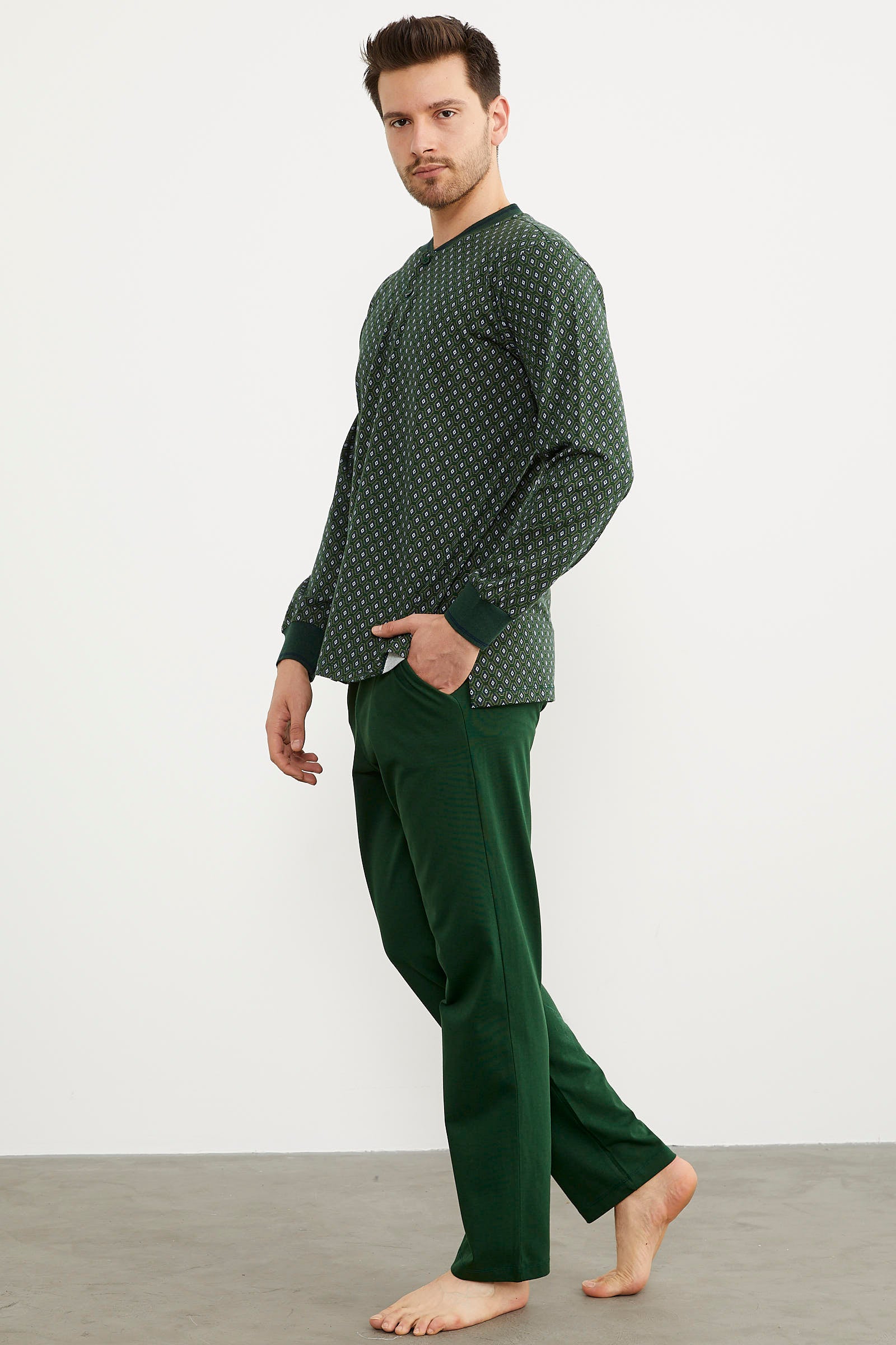 Desenli Cep Detaylı Pijama Takım - Yeşil (3) Sementa