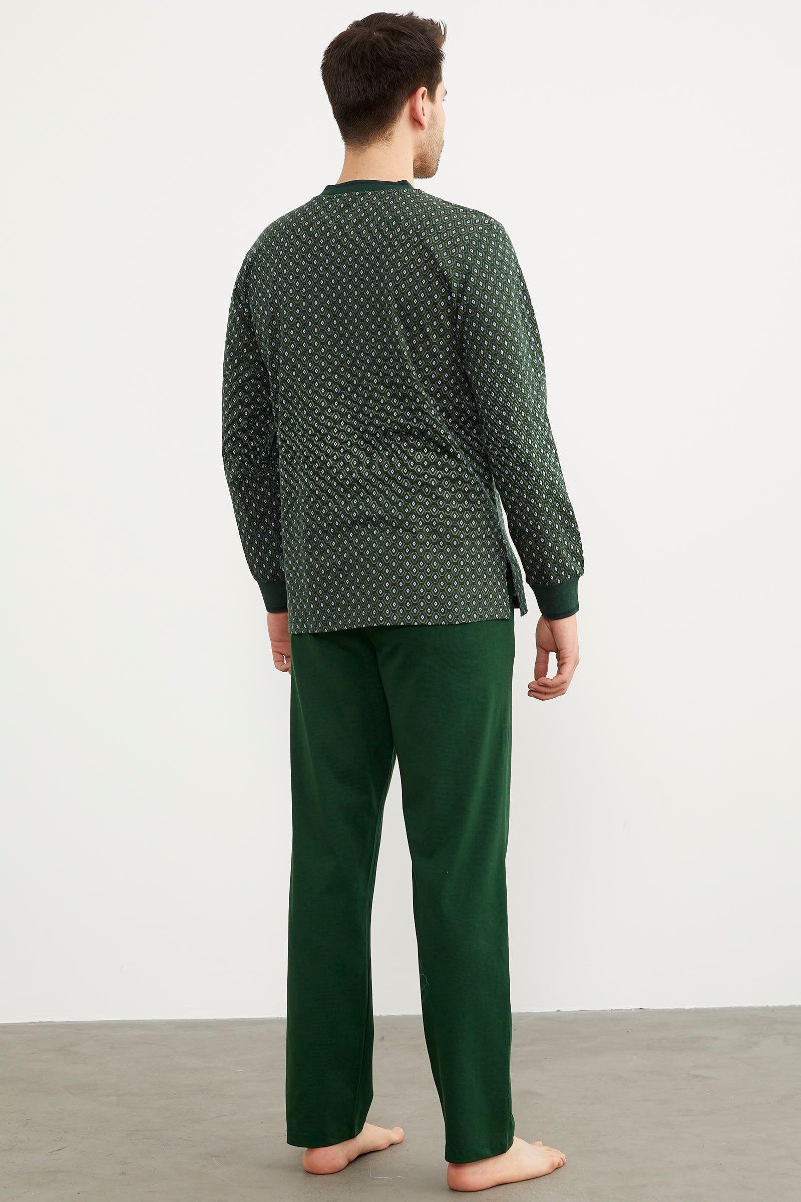 Desenli Cep Detaylı Pijama Takım - Yeşil (5) Sementa