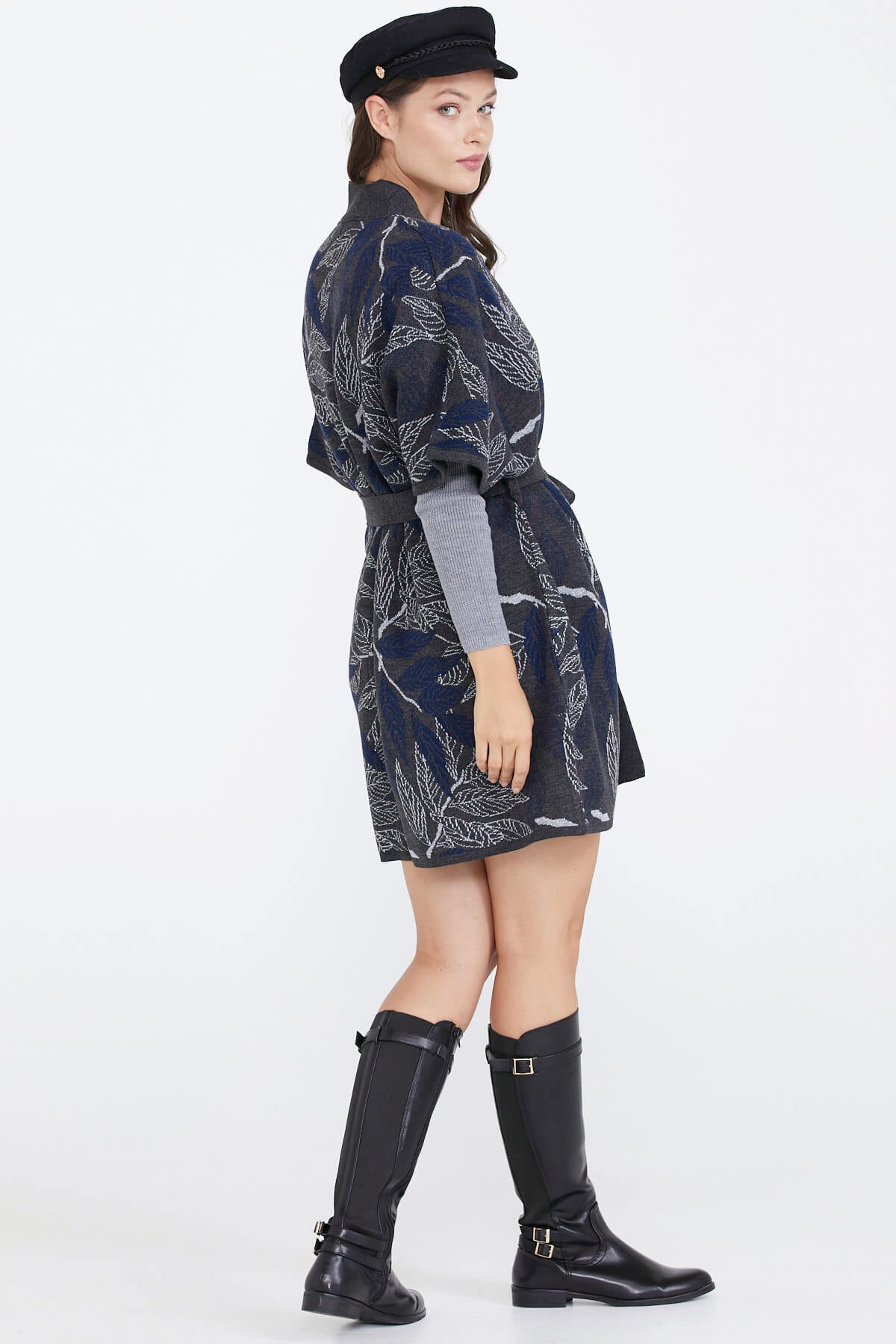 Desenli Kadın Triko Ceket - Antrasit (4) Sementa