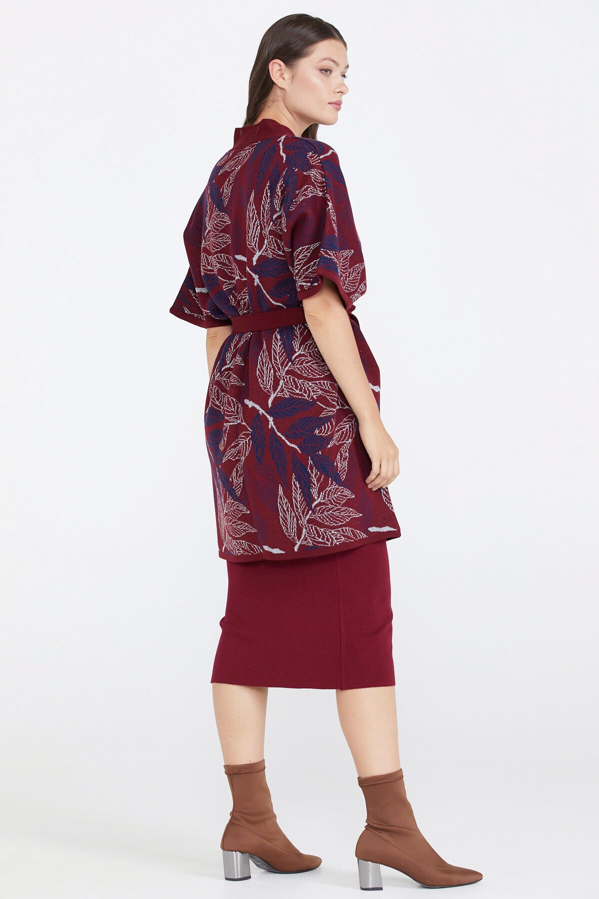 Desenli Kadın Triko Ceket - Bordo (4) Sementa