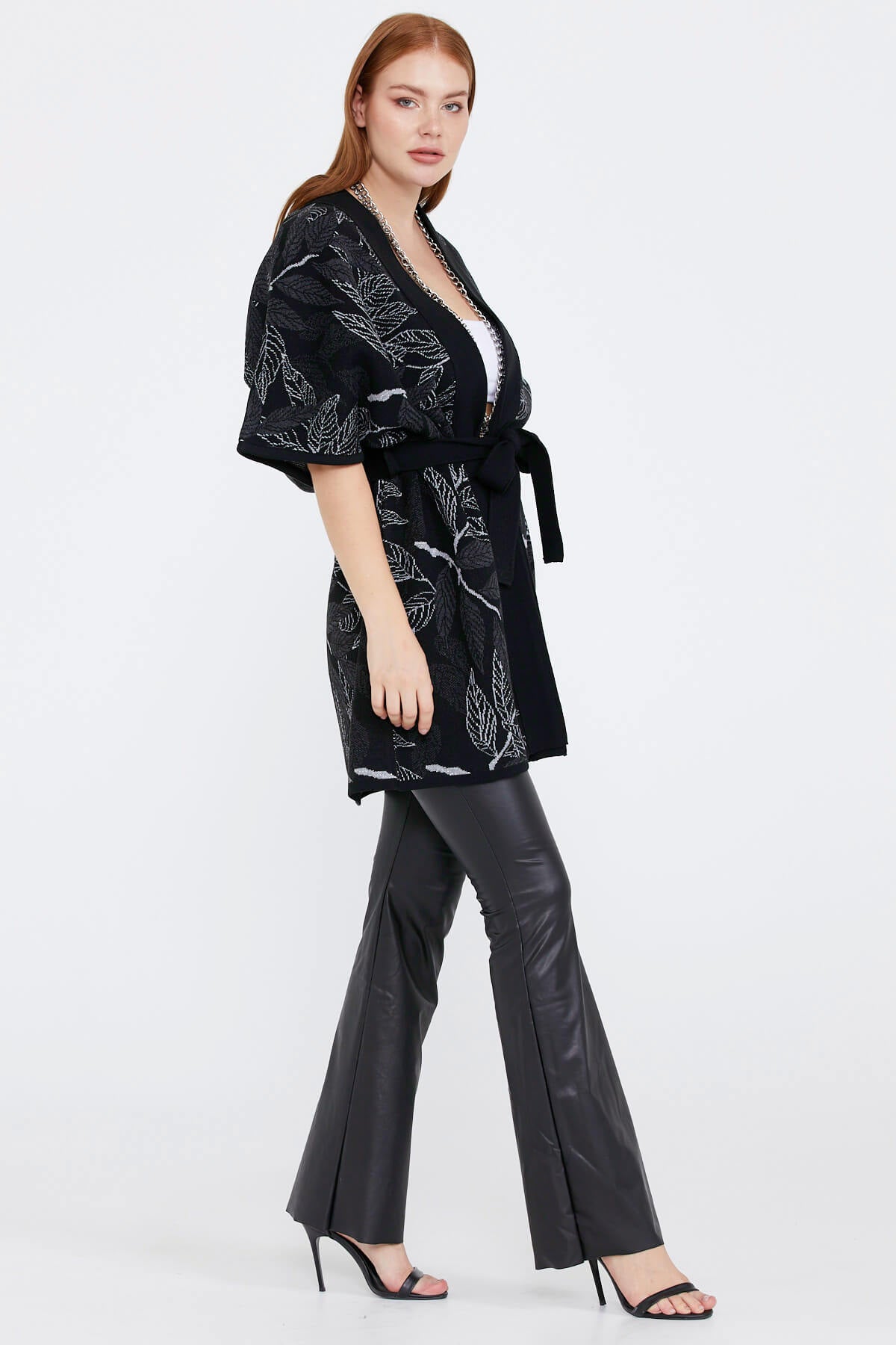 Desenli Kadın Triko Ceket - Siyah (3) Sementa