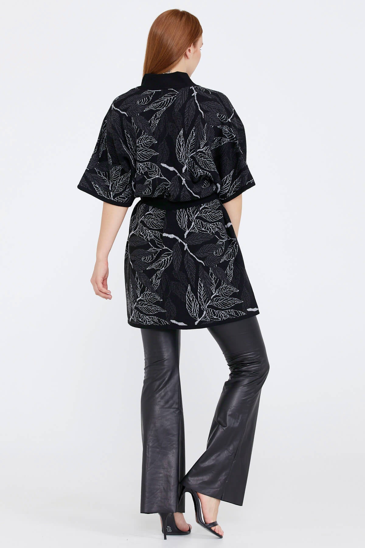 Desenli Kadın Triko Ceket - Siyah (4) Sementa