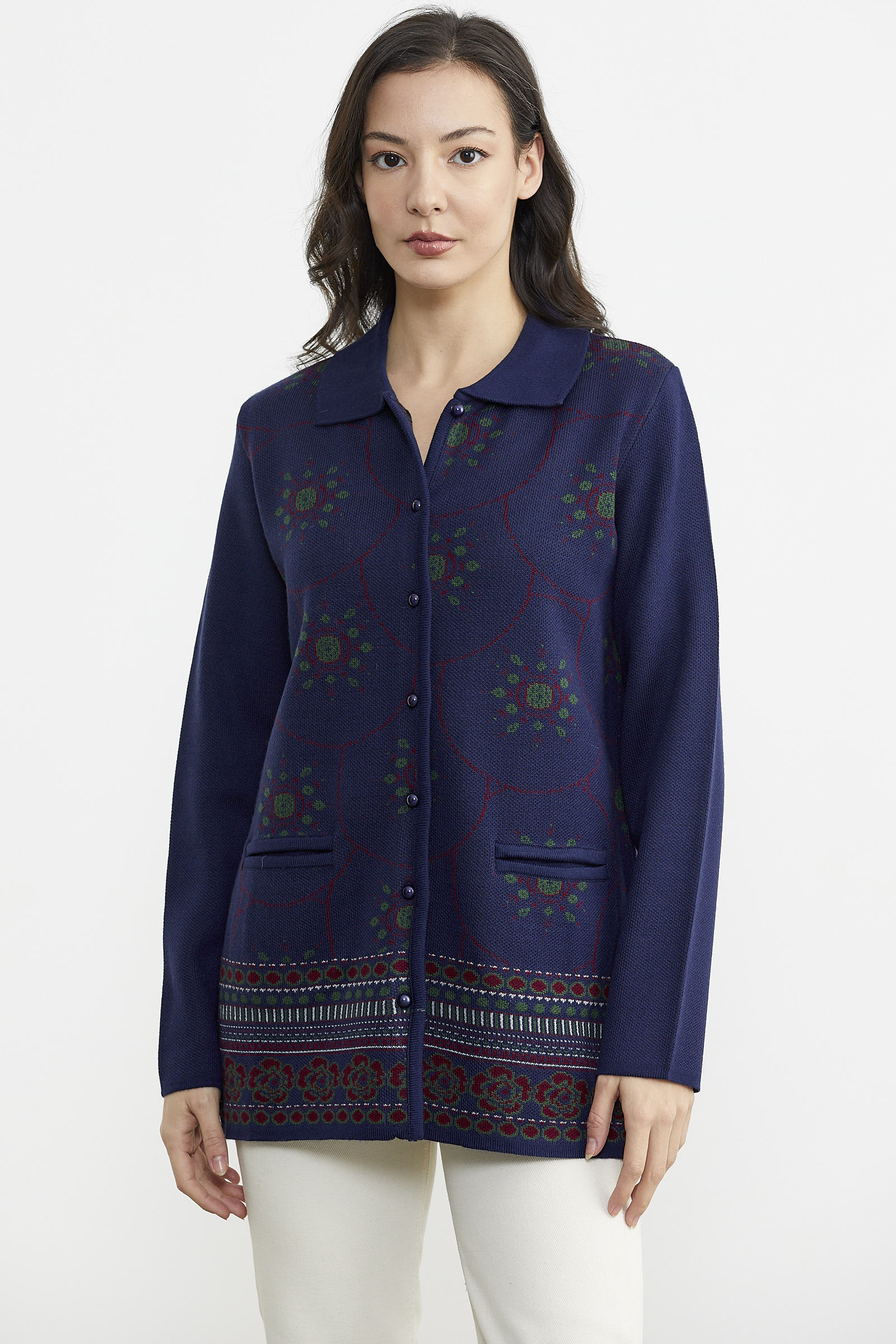 Desenli Kalın Triko Ceket - Lacivert (1) Sementa