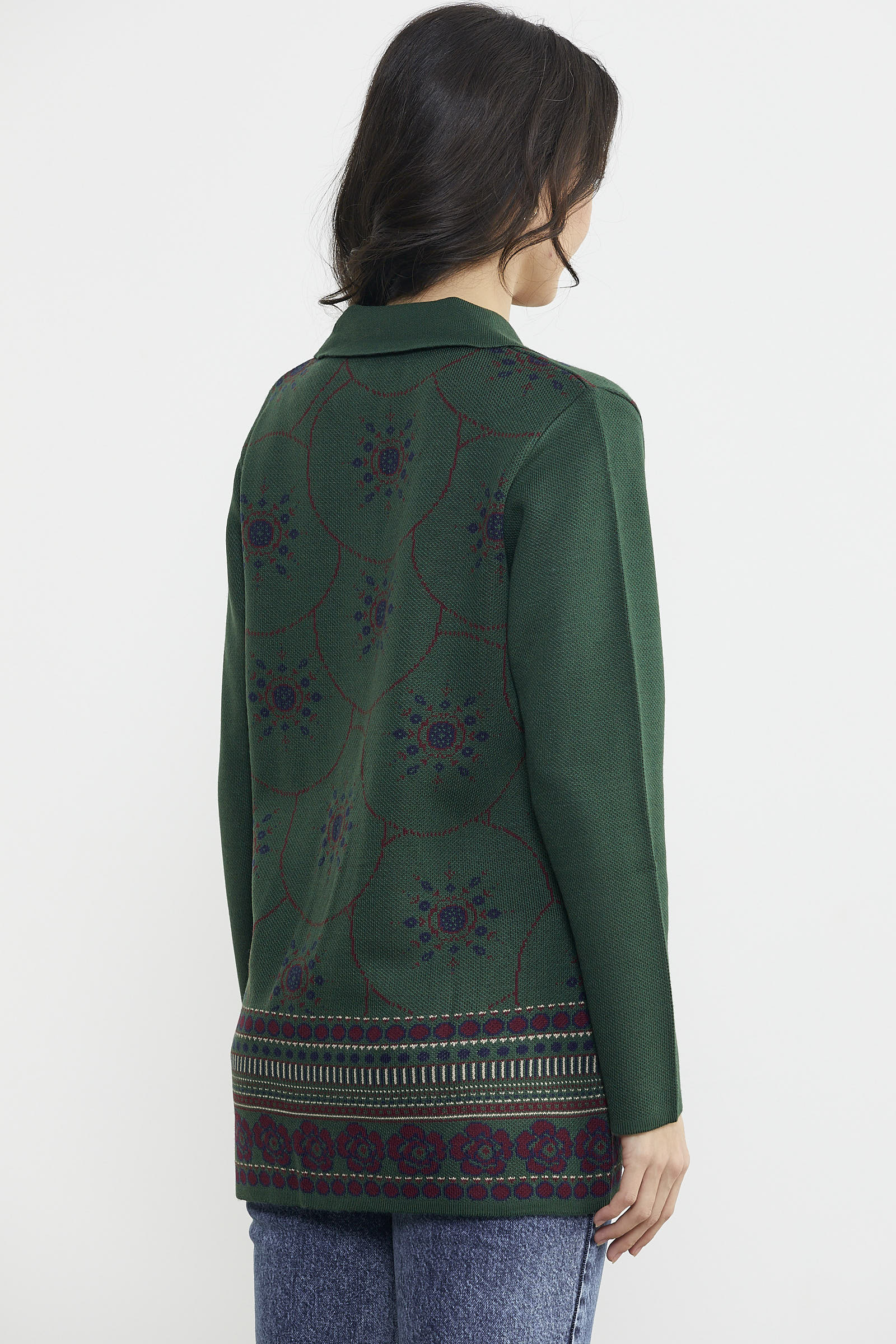 Desenli Kalın Triko Ceket - Yeşil (5) Sementa