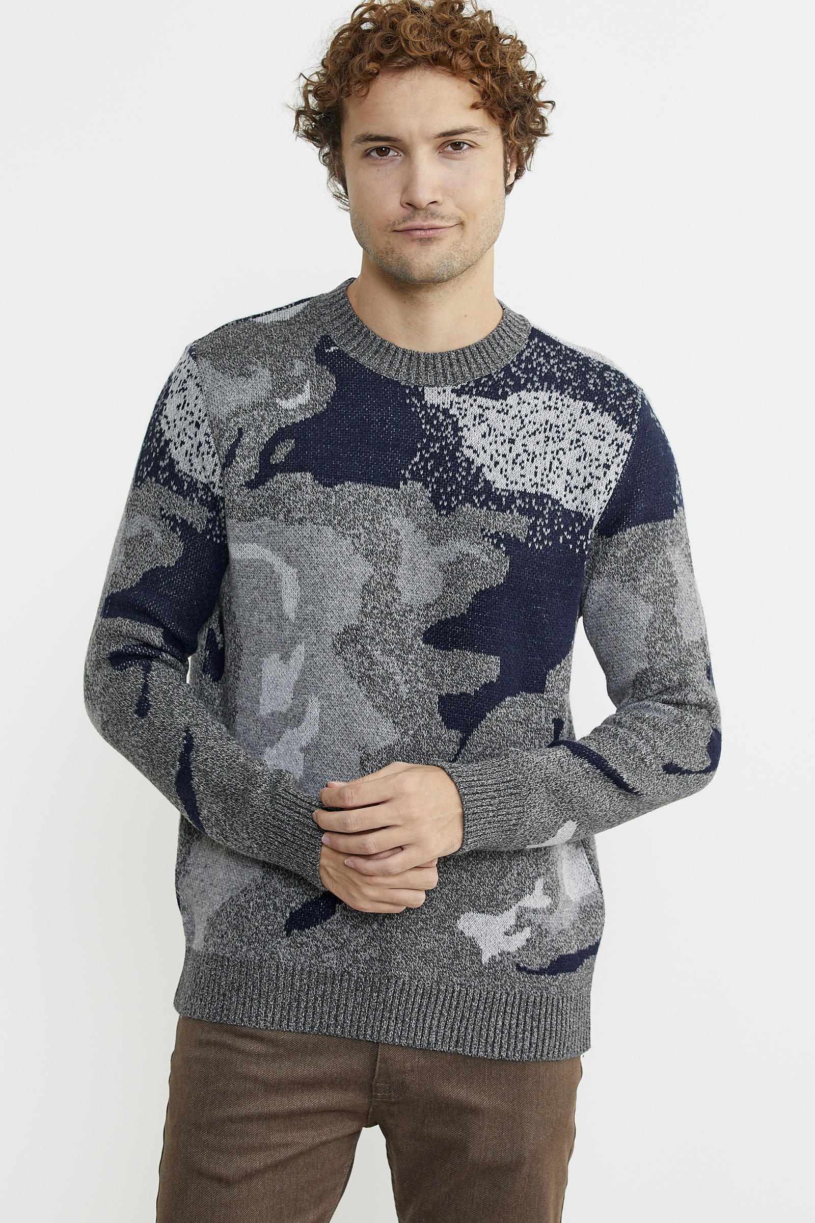 Desenli Kırçıllı Yün Triko Kazak - Antrasit - Sementa