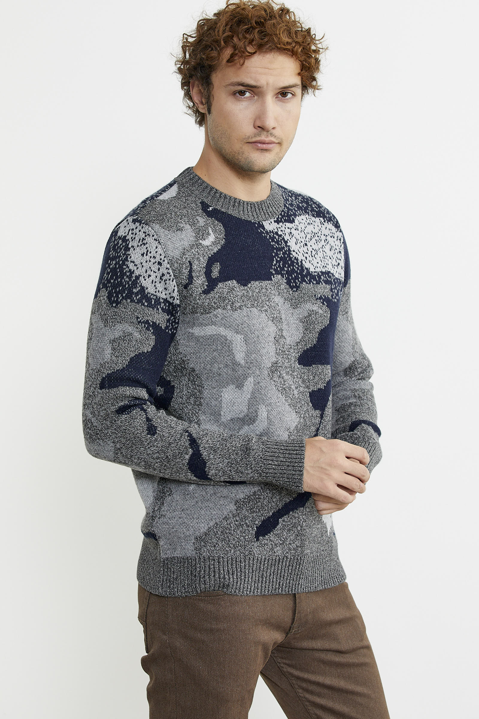 Desenli Kırçıllı Yün Triko Kazak - Antrasit - Sementa