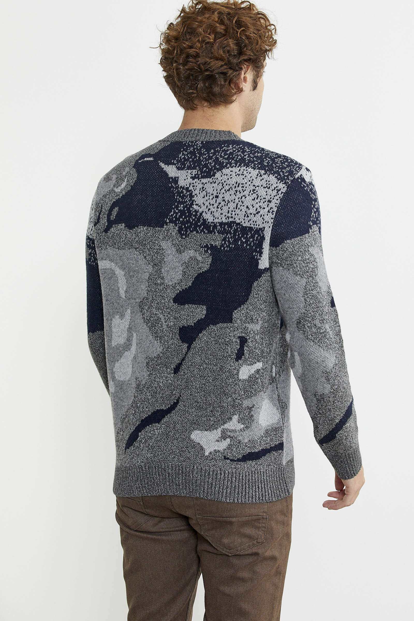 Desenli Kırçıllı Yün Triko Kazak - Antrasit - Sementa