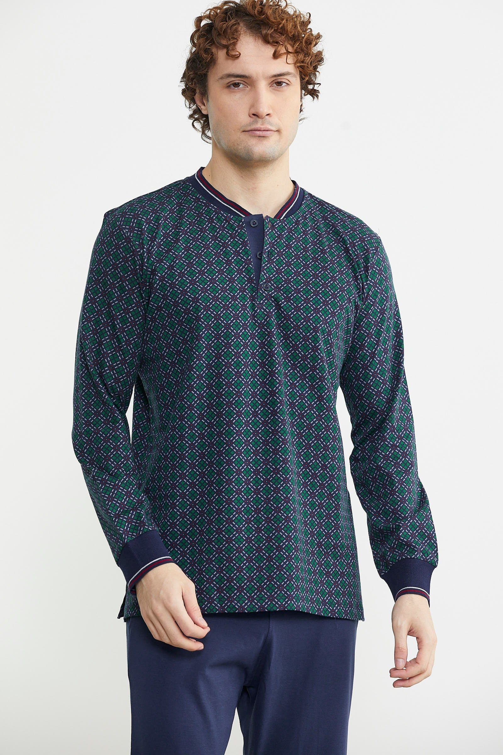 Desenli Pamuk Pijama Takım - Yeşil - Sementa