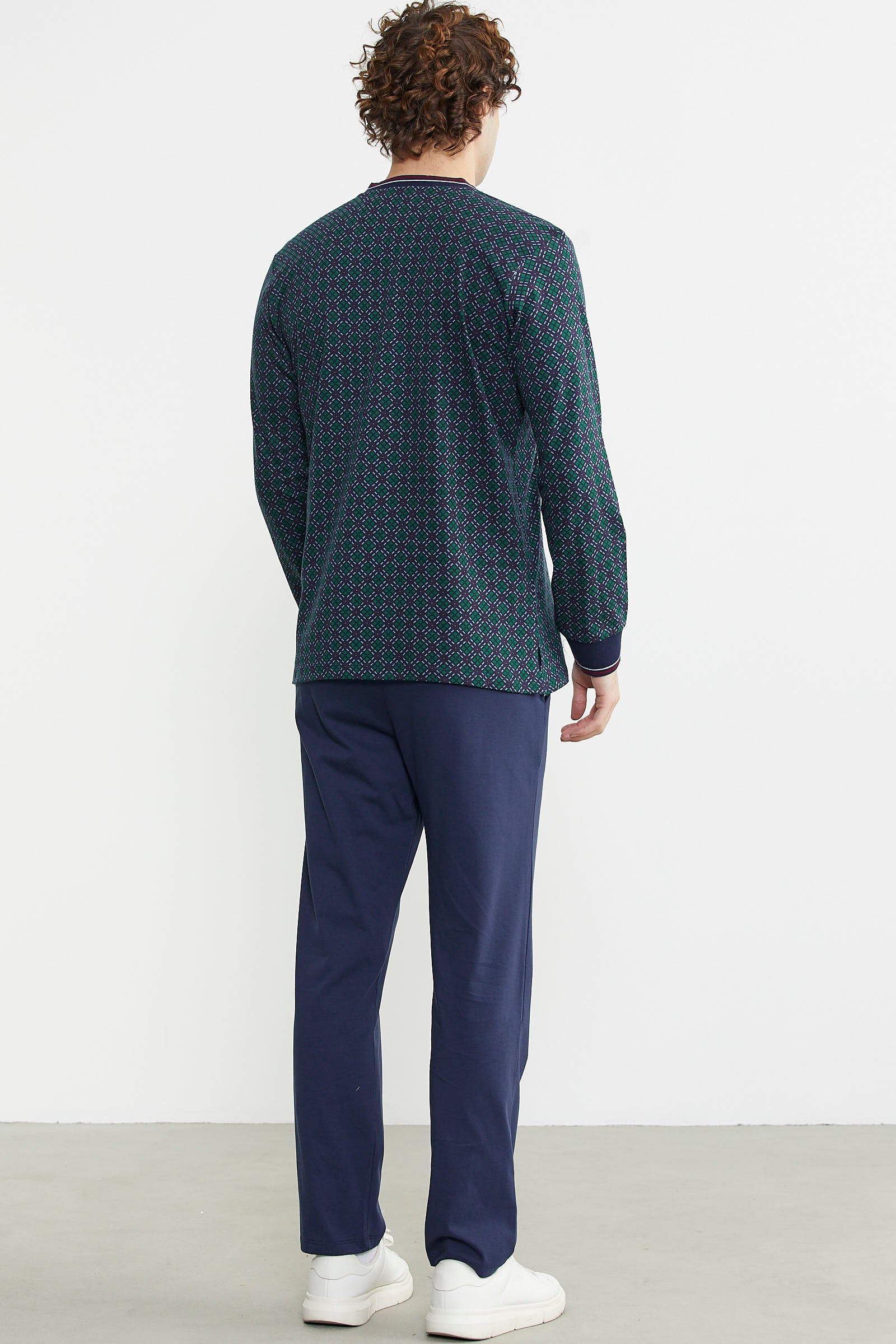 Desenli Pamuk Pijama Takım - Yeşil - Sementa