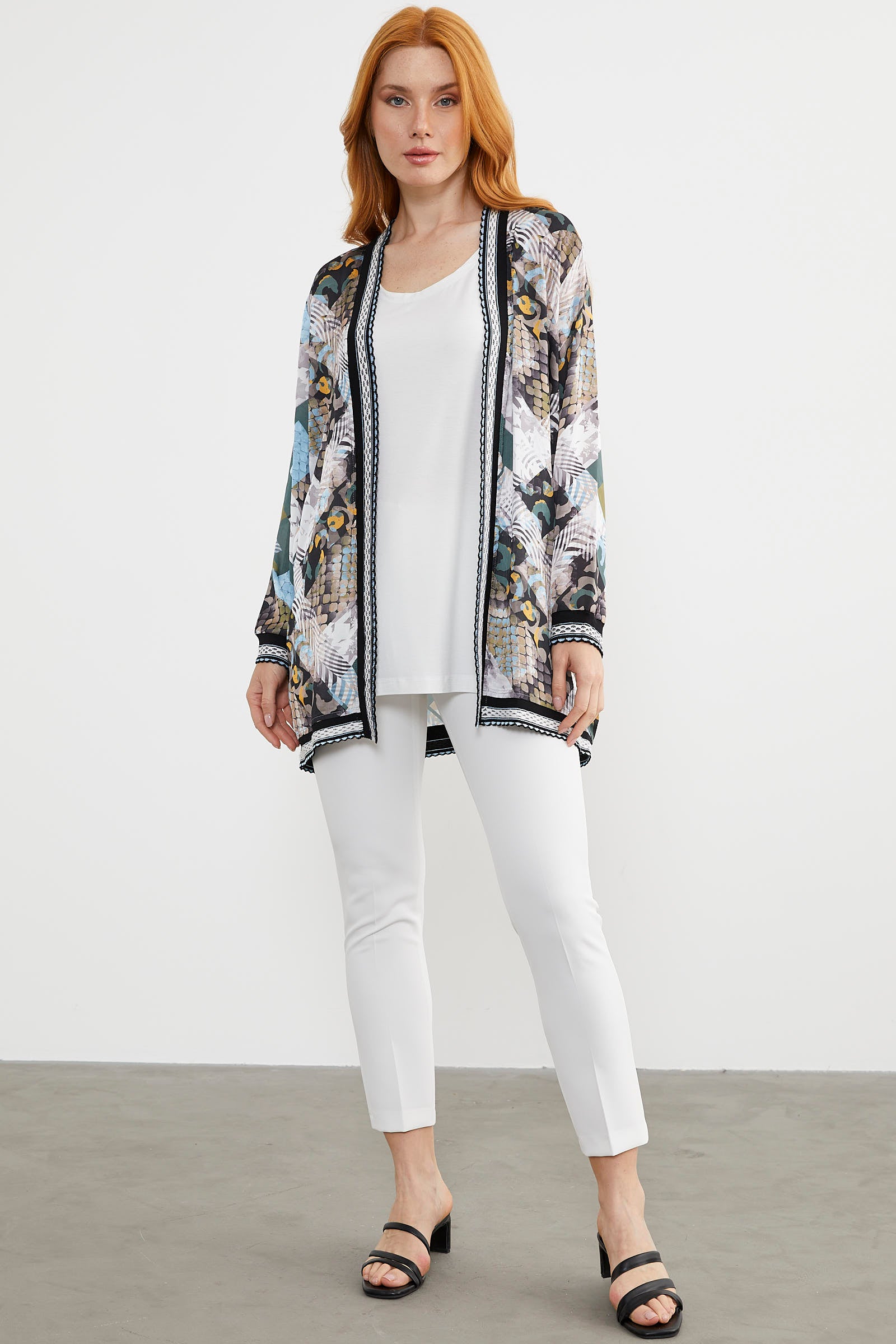 Desenli Rahat Kalıp Şifon İkili Takım - Mavi (1) Sementa