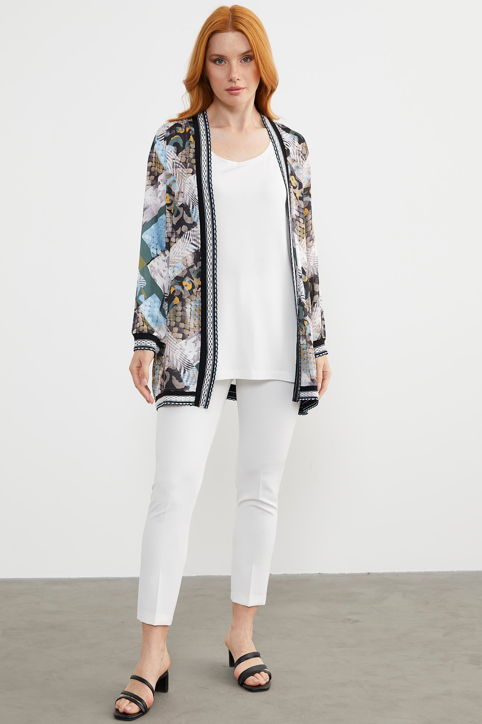 Desenli Rahat Kalıp Şifon İkili Takım - Mavi (3) Sementa