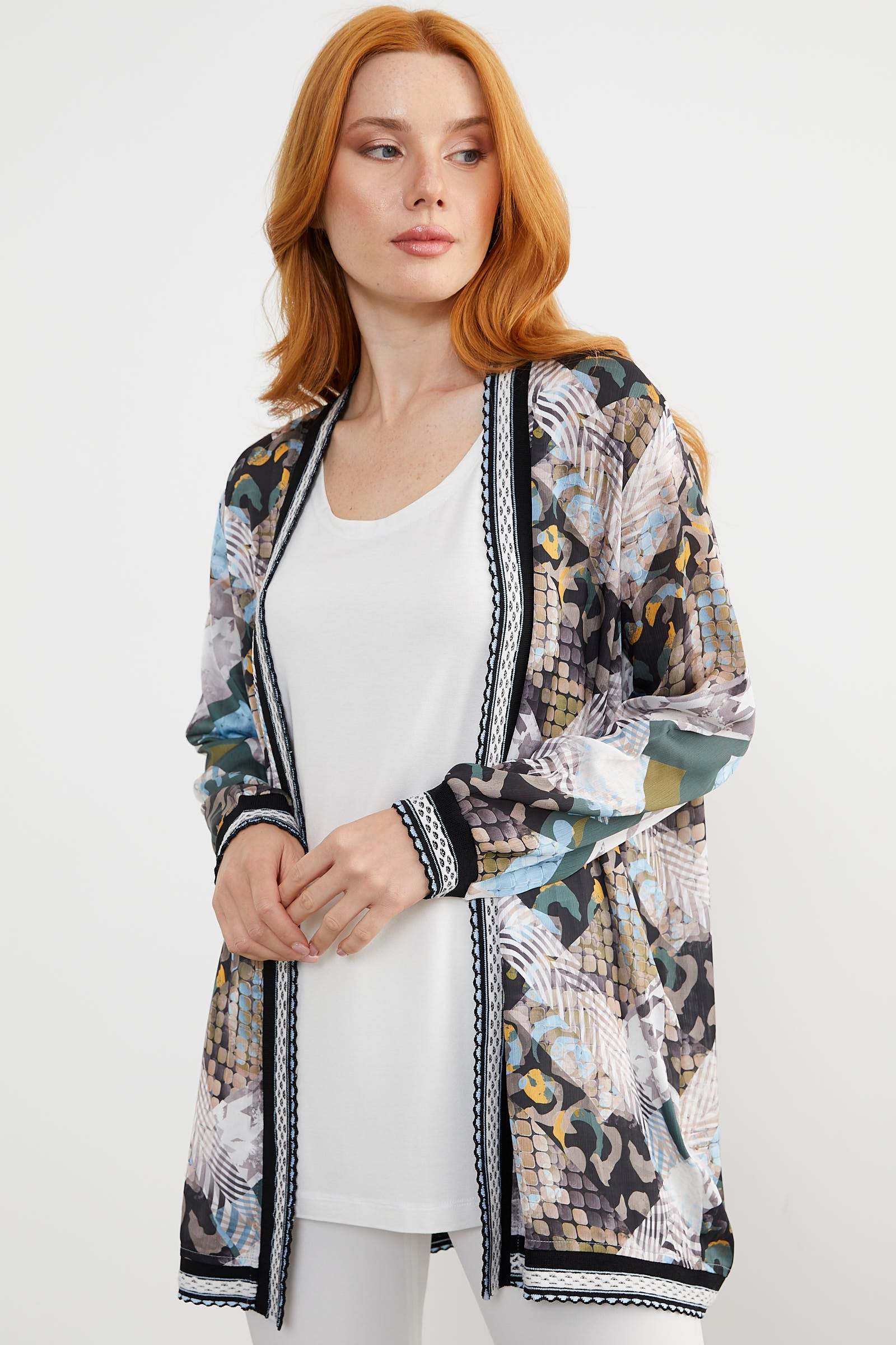 Desenli Rahat Kalıp Şifon İkili Takım - Mavi (4) Sementa