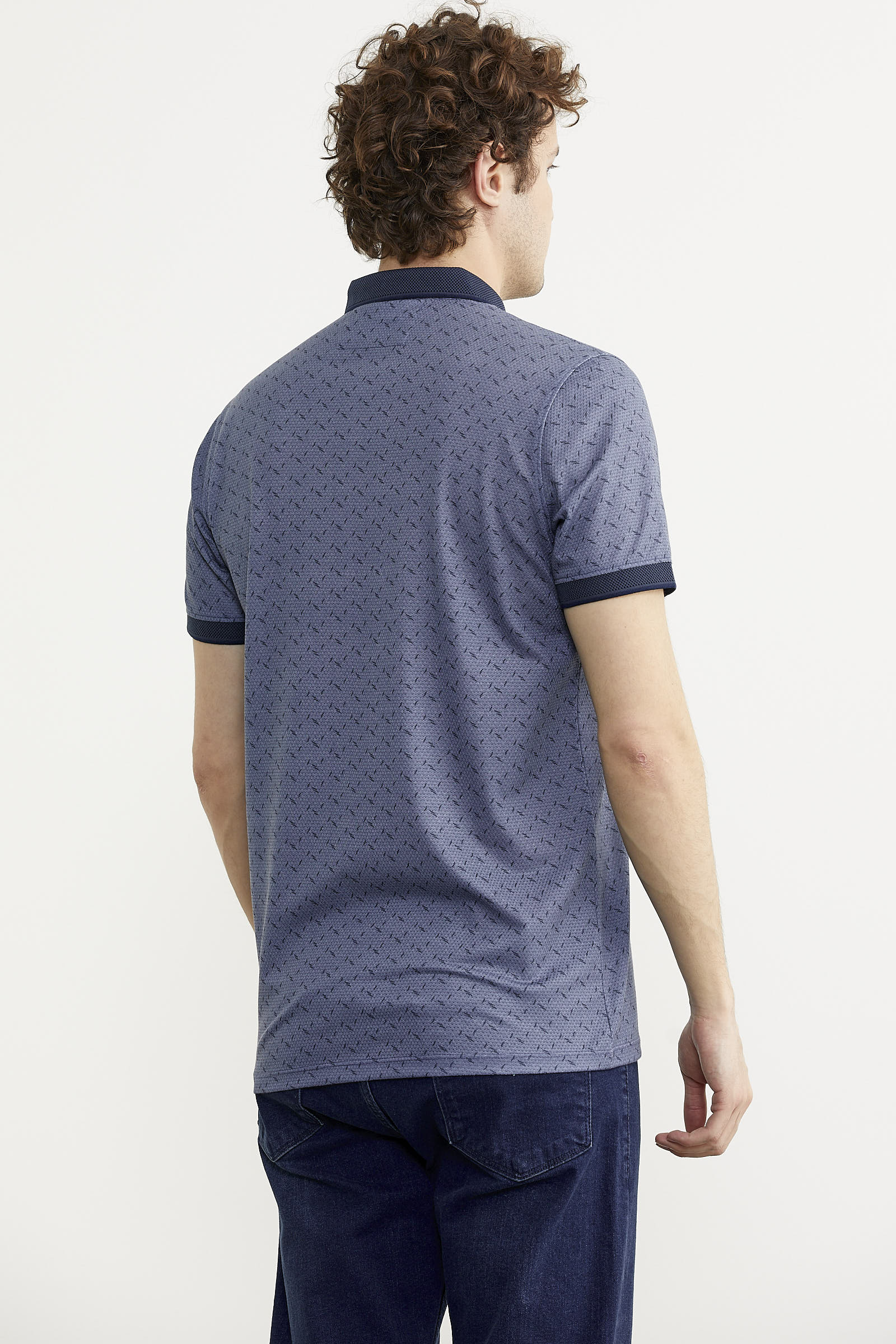 Desenli Slim Fit Triko Polo Yaka Tişört - Lacivert (5) Sementa