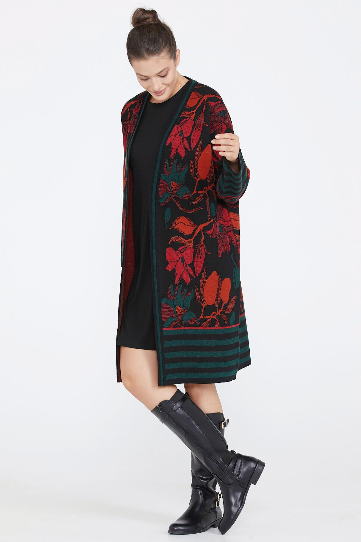 Desenli Triko Kadın Ceket - Siyah (3) Sementa