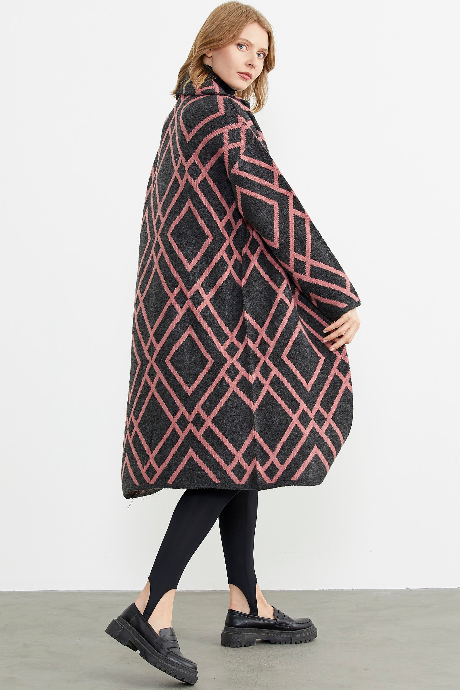 Desenli Uzun Triko Ceket - Antrasit (3) Sementa