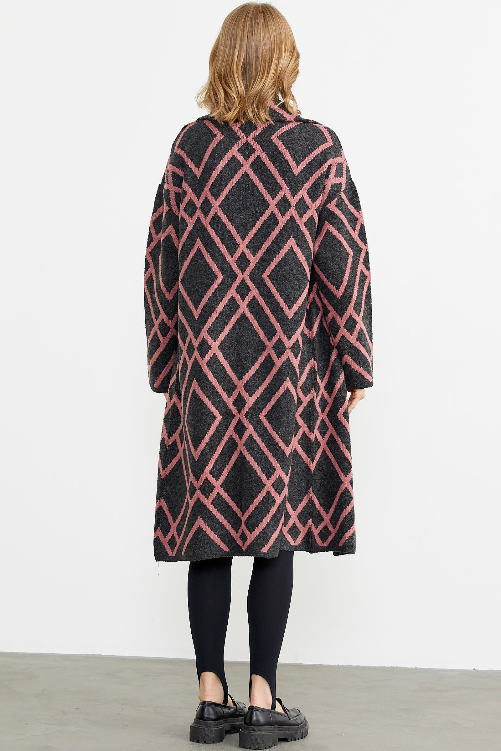 Desenli Uzun Triko Ceket - Antrasit (5) Sementa