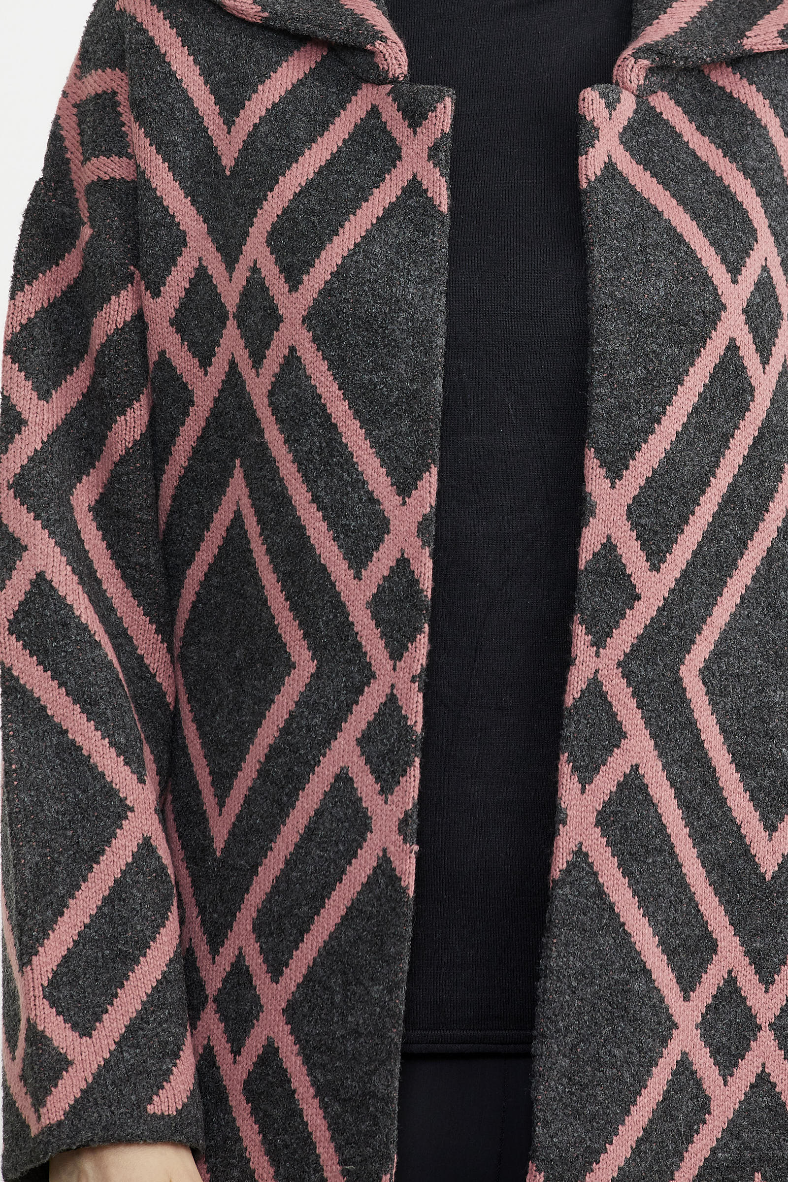 Desenli Uzun Triko Ceket - Antrasit (4) Sementa