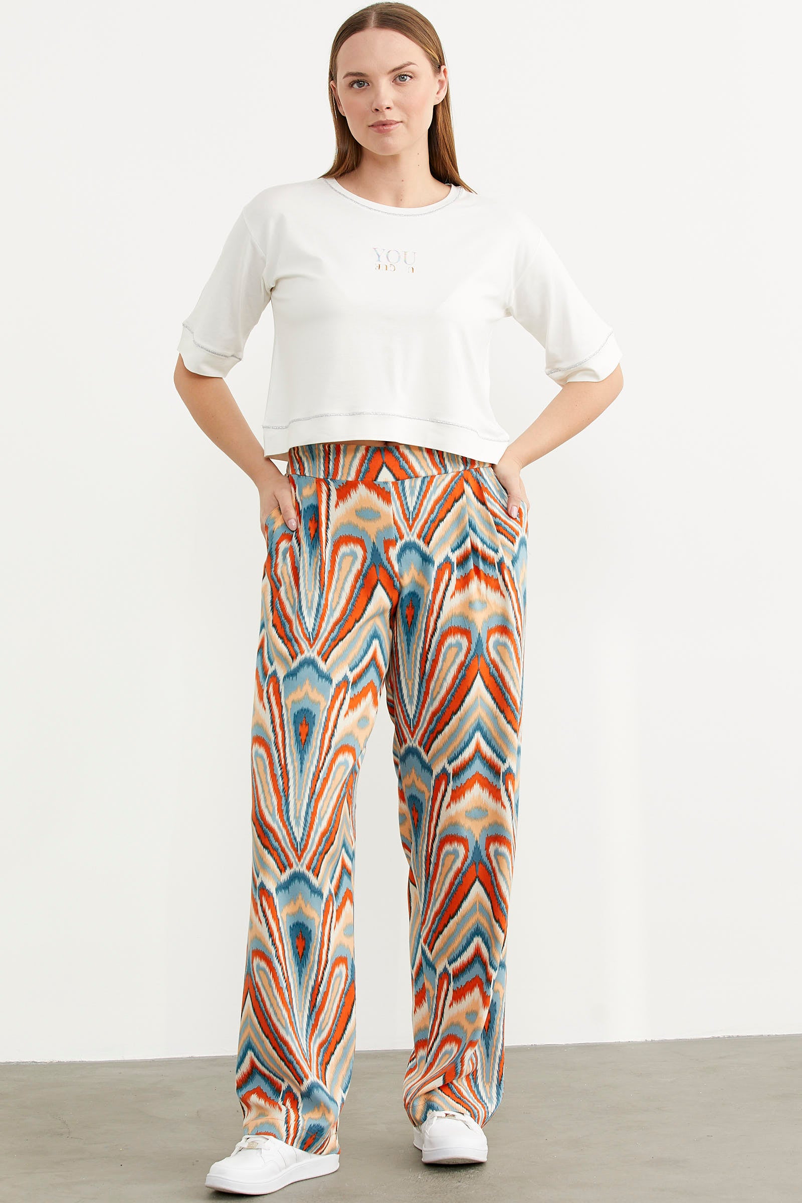 Desenli Viskon Dökümlü Pantolon - Açık Mavi (1) Sementa