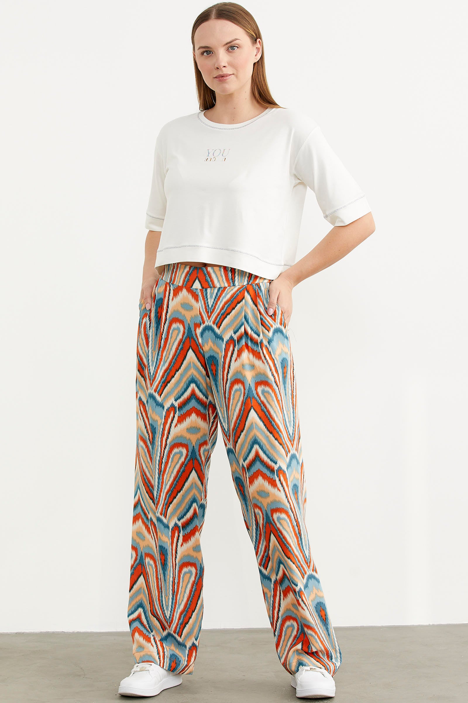 Desenli Viskon Dökümlü Pantolon - Açık Mavi (2) Sementa