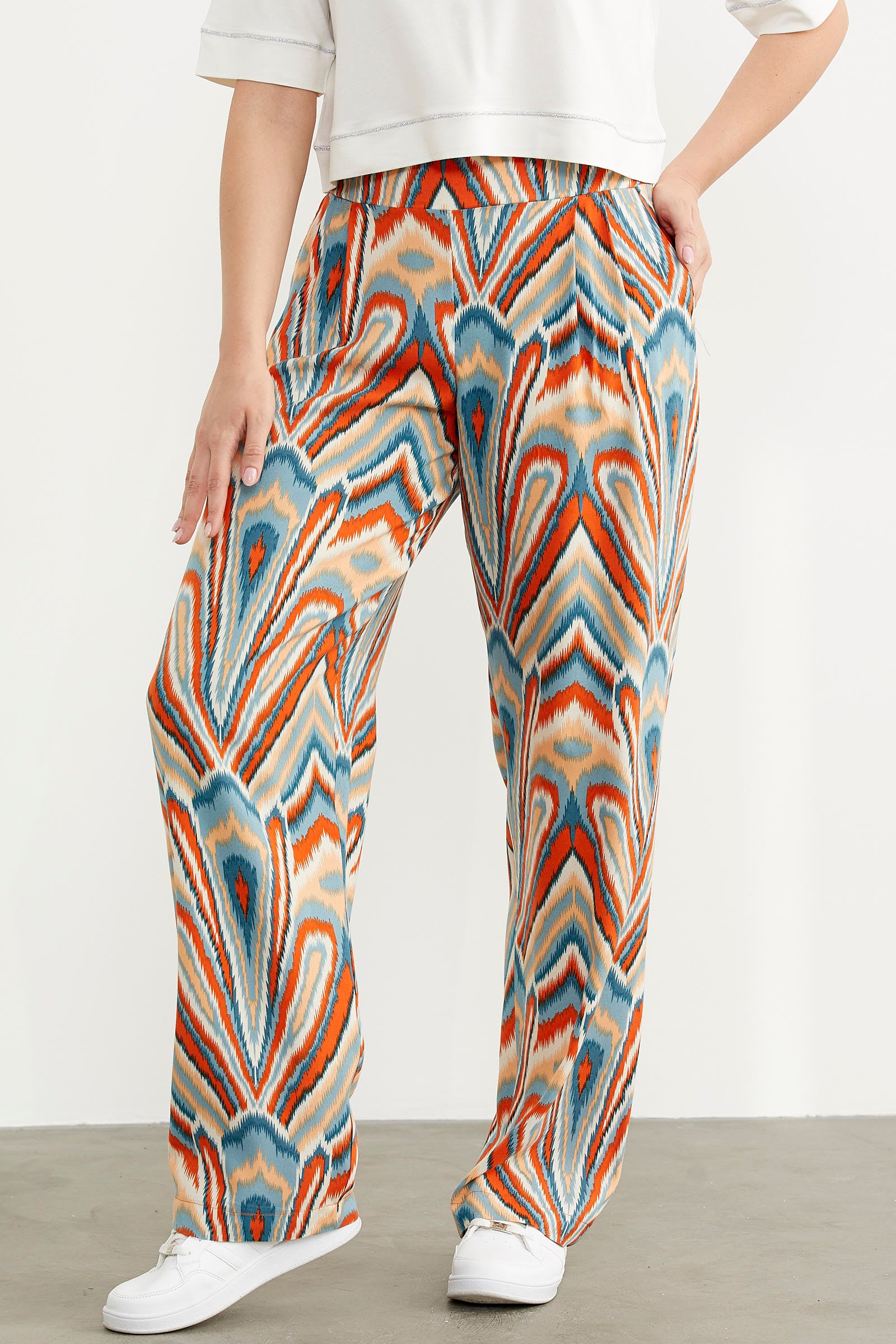 Desenli Viskon Dökümlü Pantolon - Açık Mavi (3) Sementa