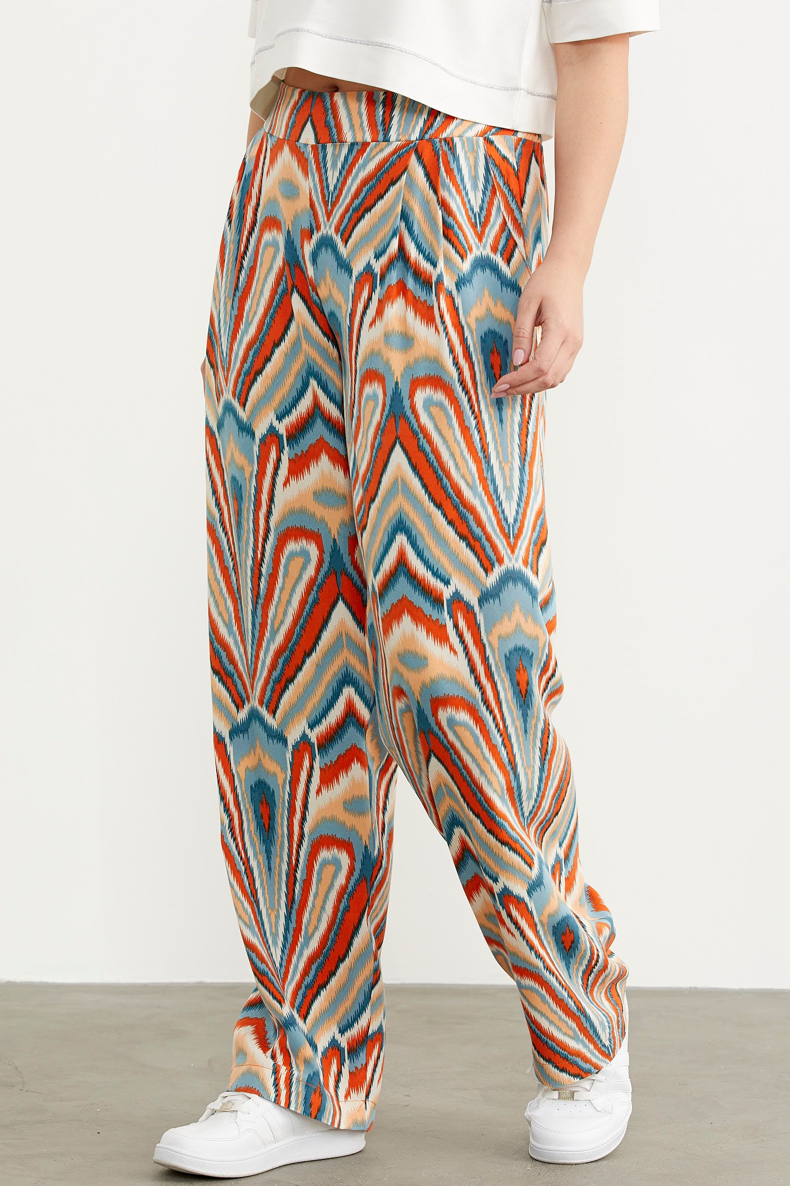 Desenli Viskon Dökümlü Pantolon - Açık Mavi (4) Sementa