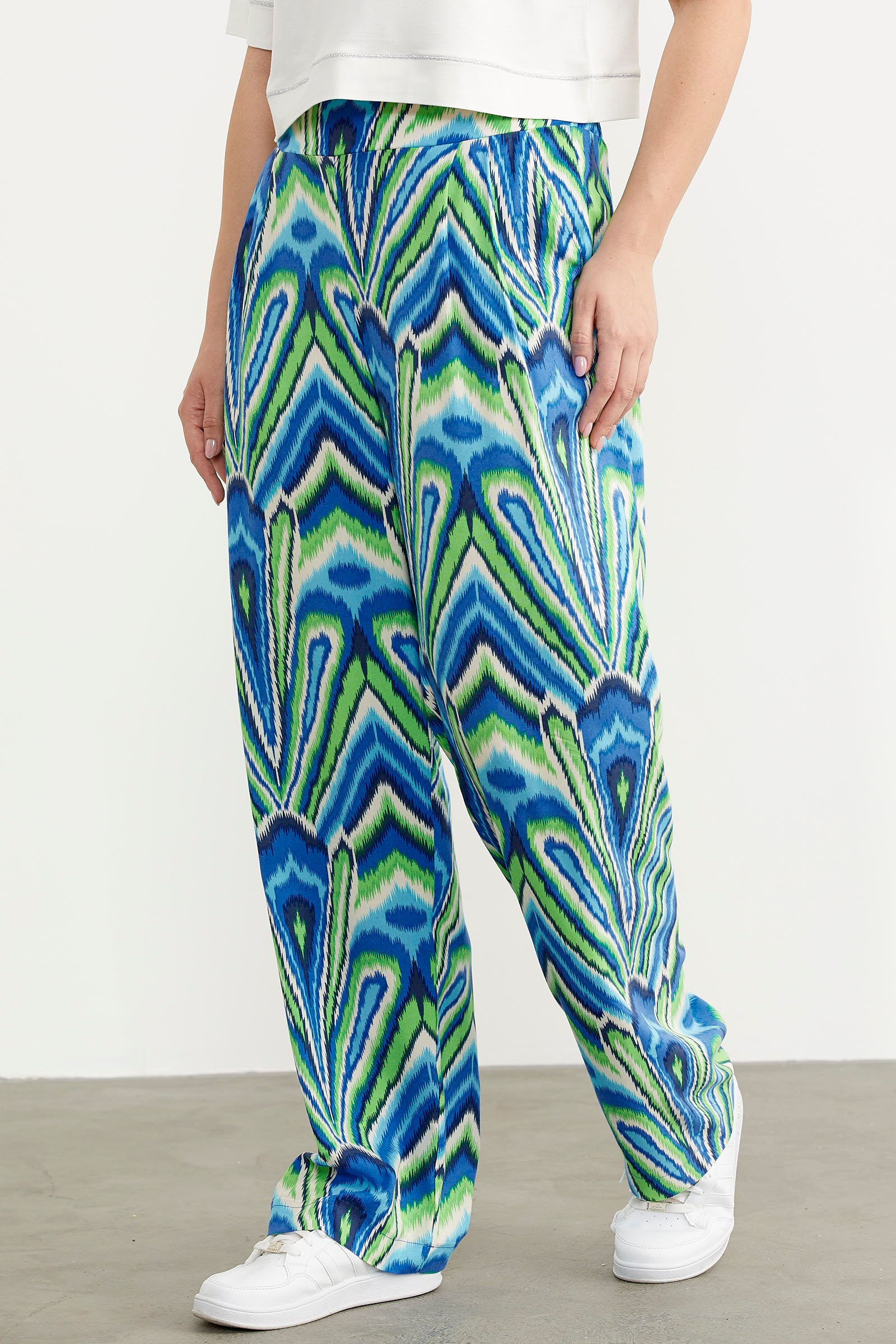 Desenli Viskon Dökümlü Pantolon - Yeşil (3) Sementa