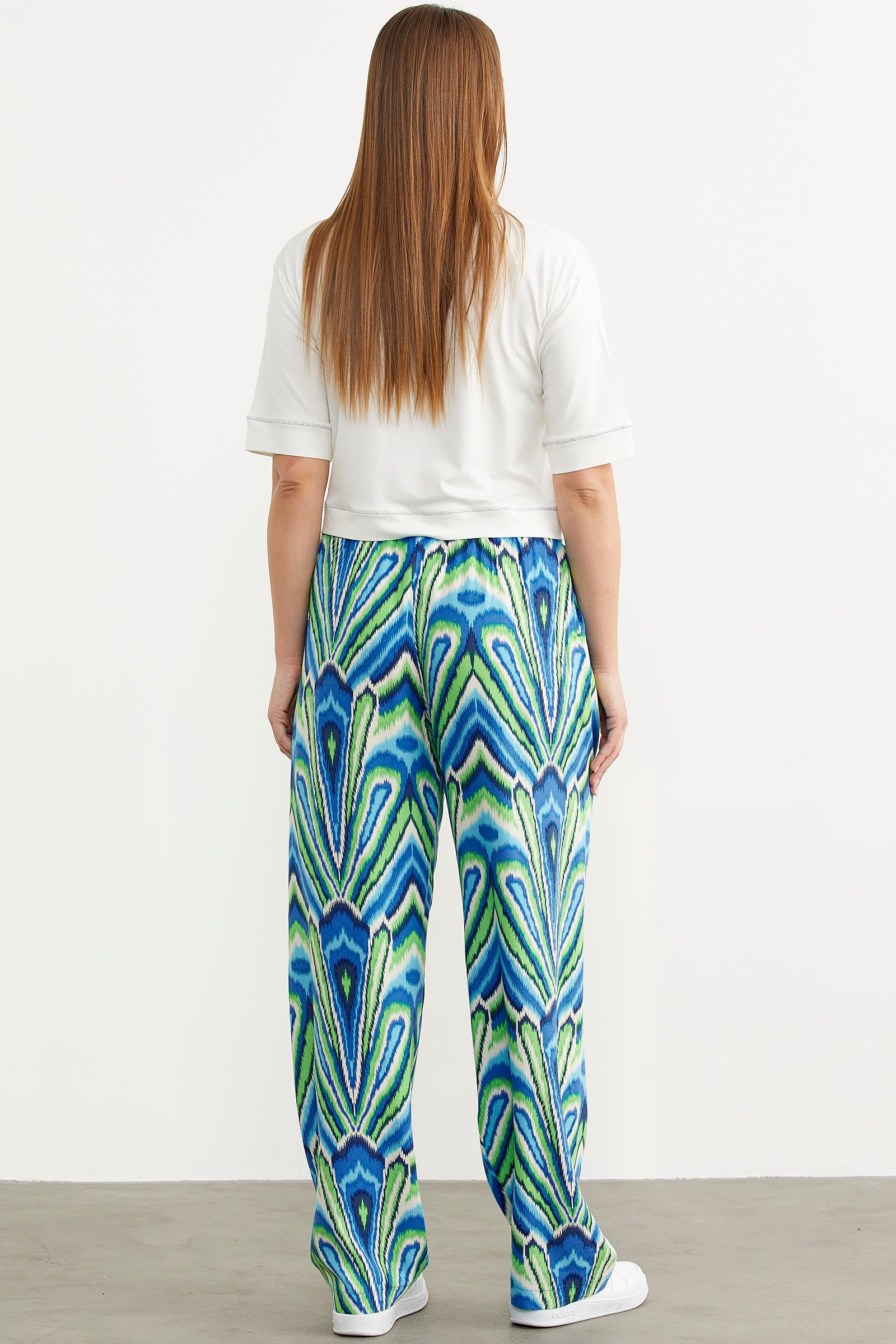 Desenli Viskon Dökümlü Pantolon - Yeşil (7) Sementa