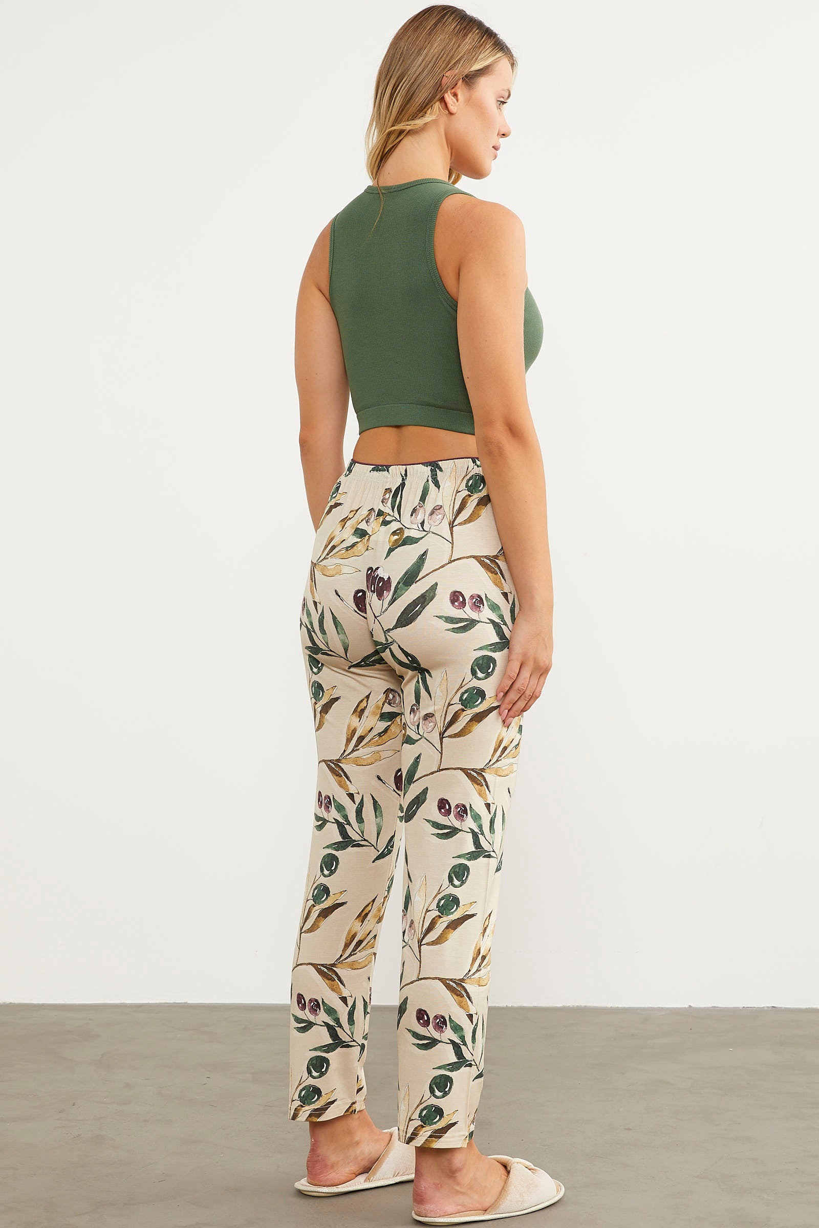 Desenli Viskon Pijama Altı - Bej (5) Sementa