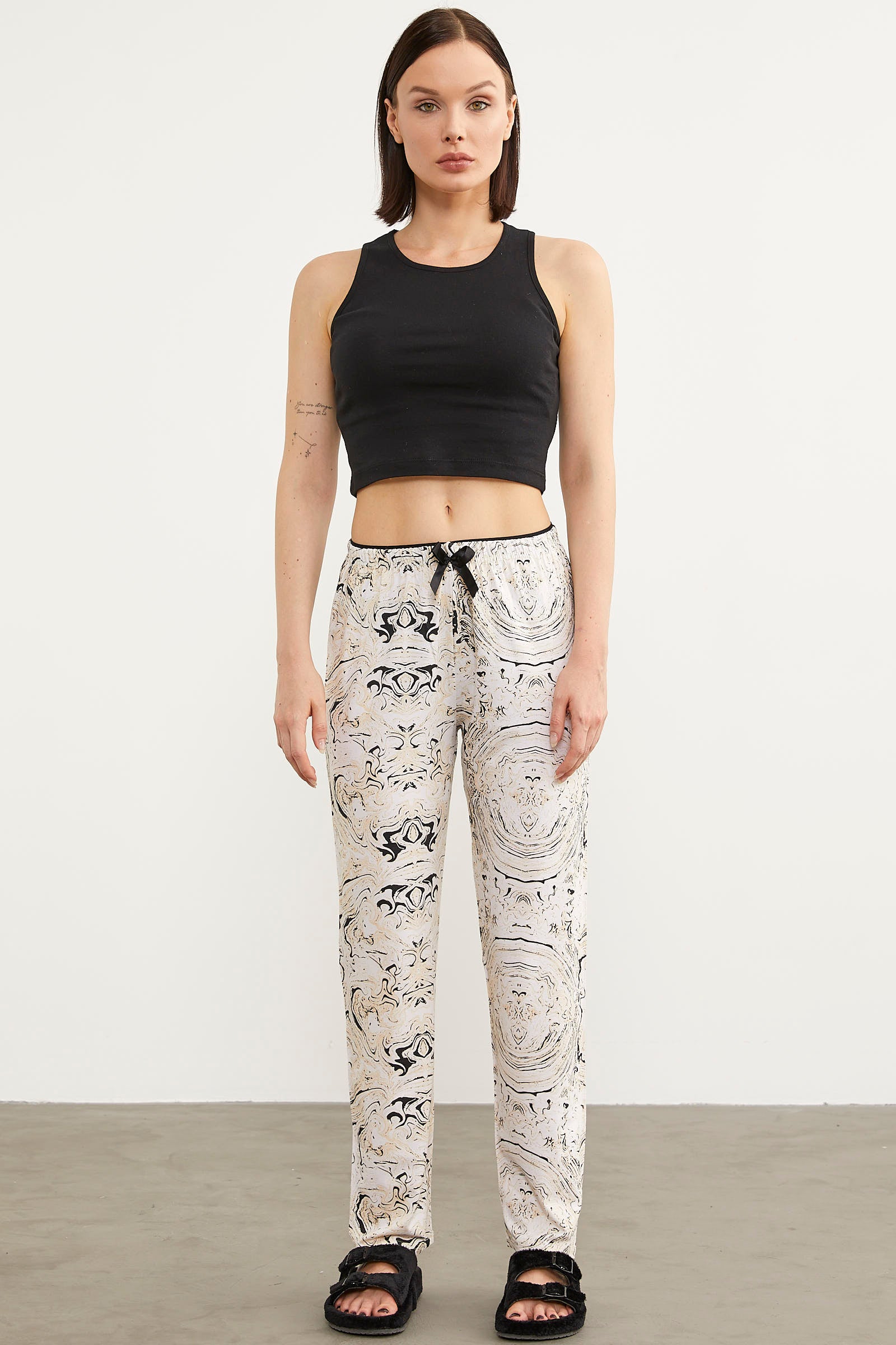 Desenli Viskon Pijama Altı - Ekru (1) Sementa