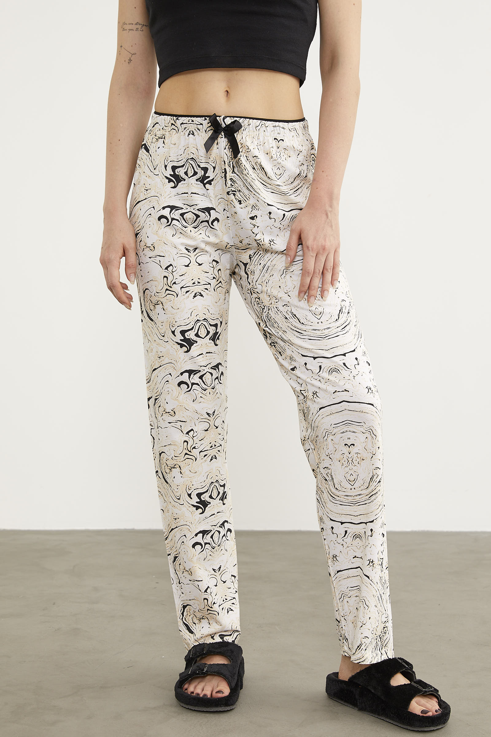 Desenli Viskon Pijama Altı - Ekru (3) Sementa