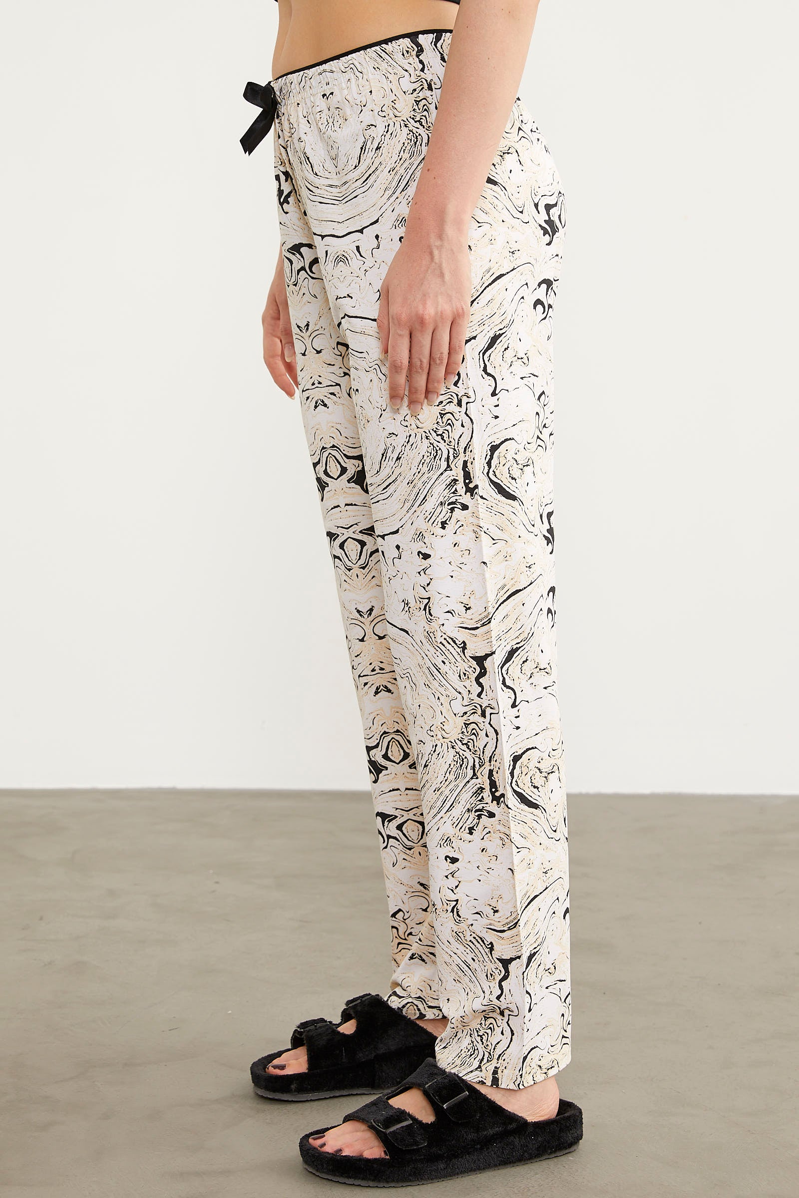 Desenli Viskon Pijama Altı - Ekru (4) Sementa