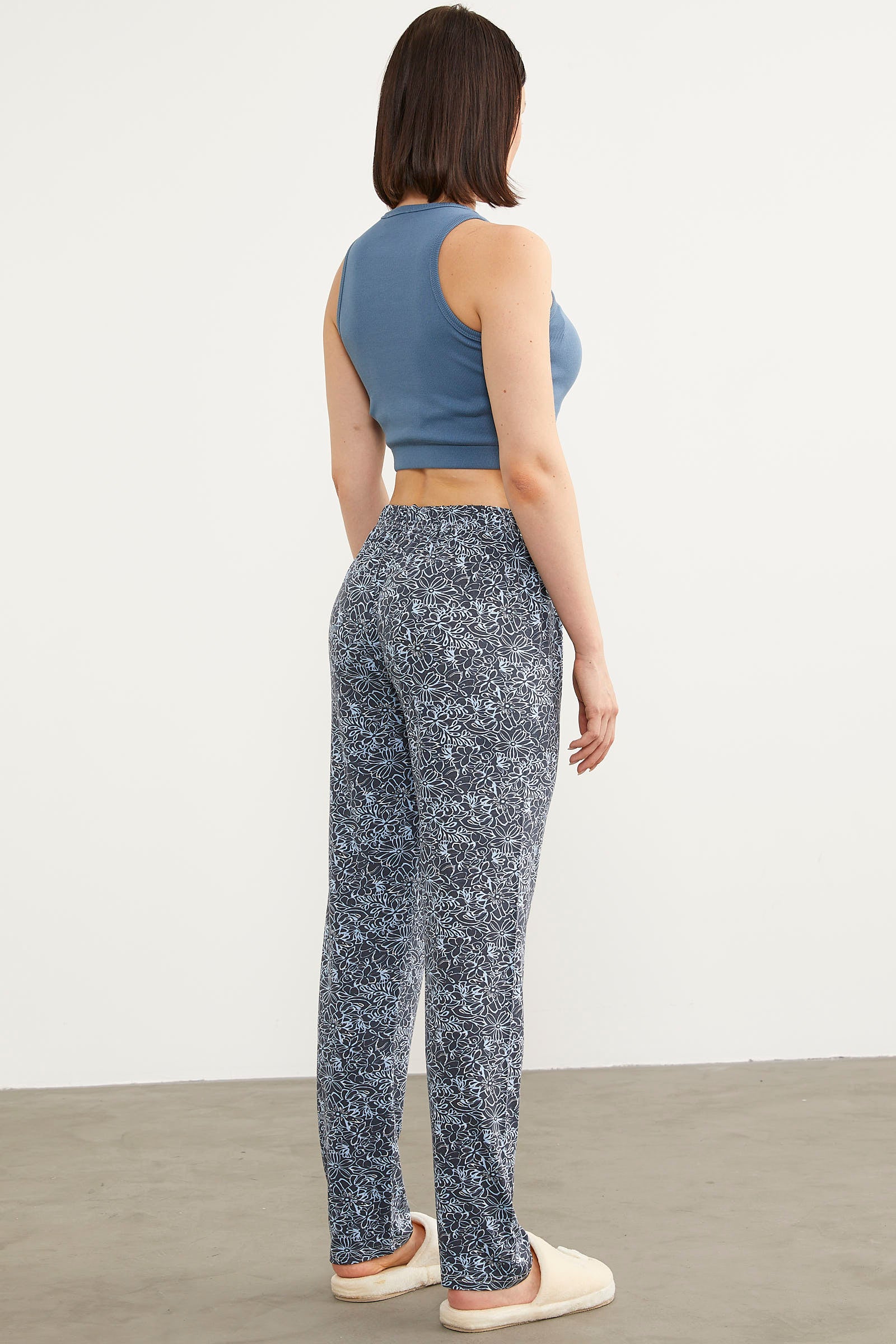 Desenli Viskon Pijama Altı - Füme (4) Sementa