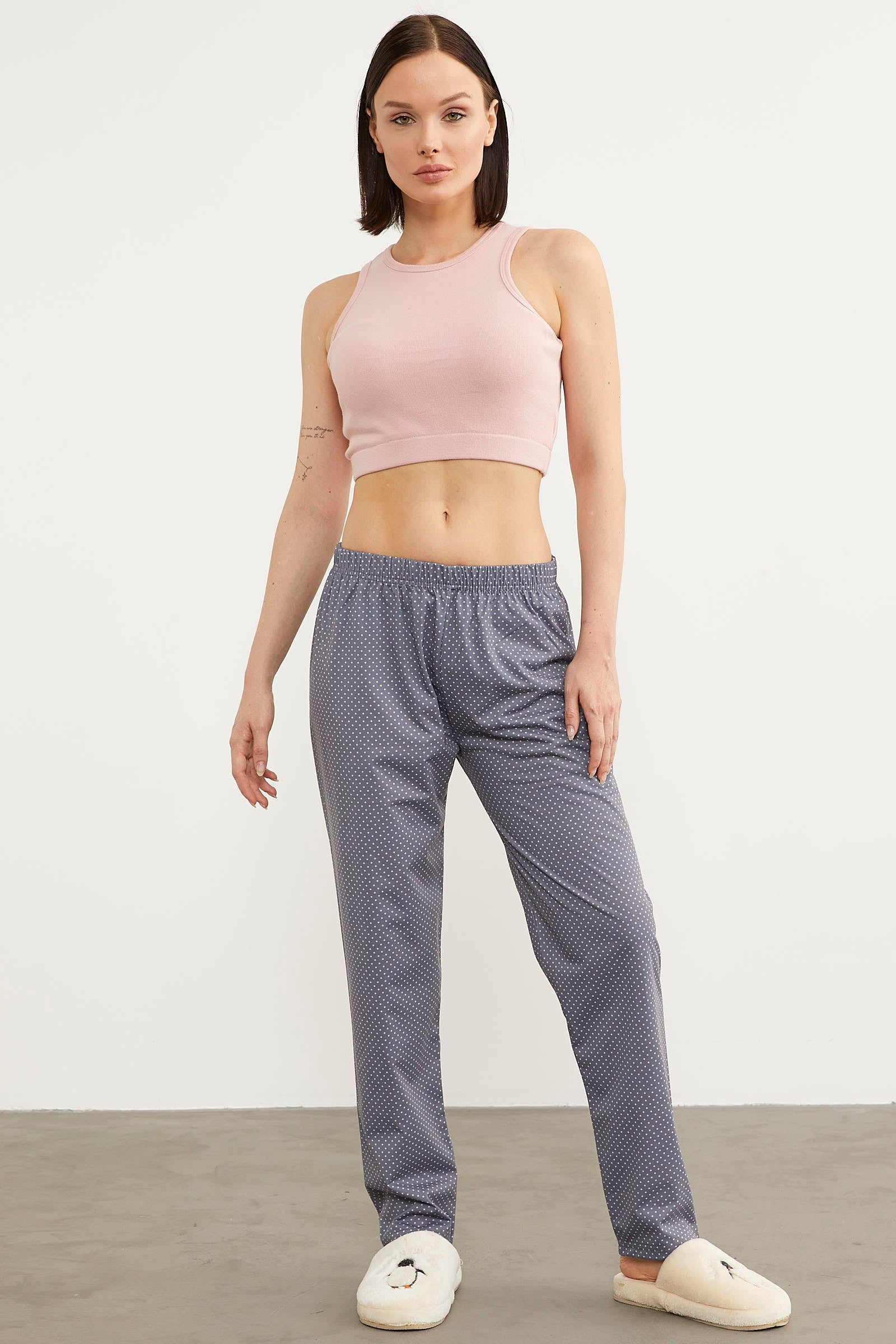 Desenli Viskon Pijama Altı - Gri (1) Sementa