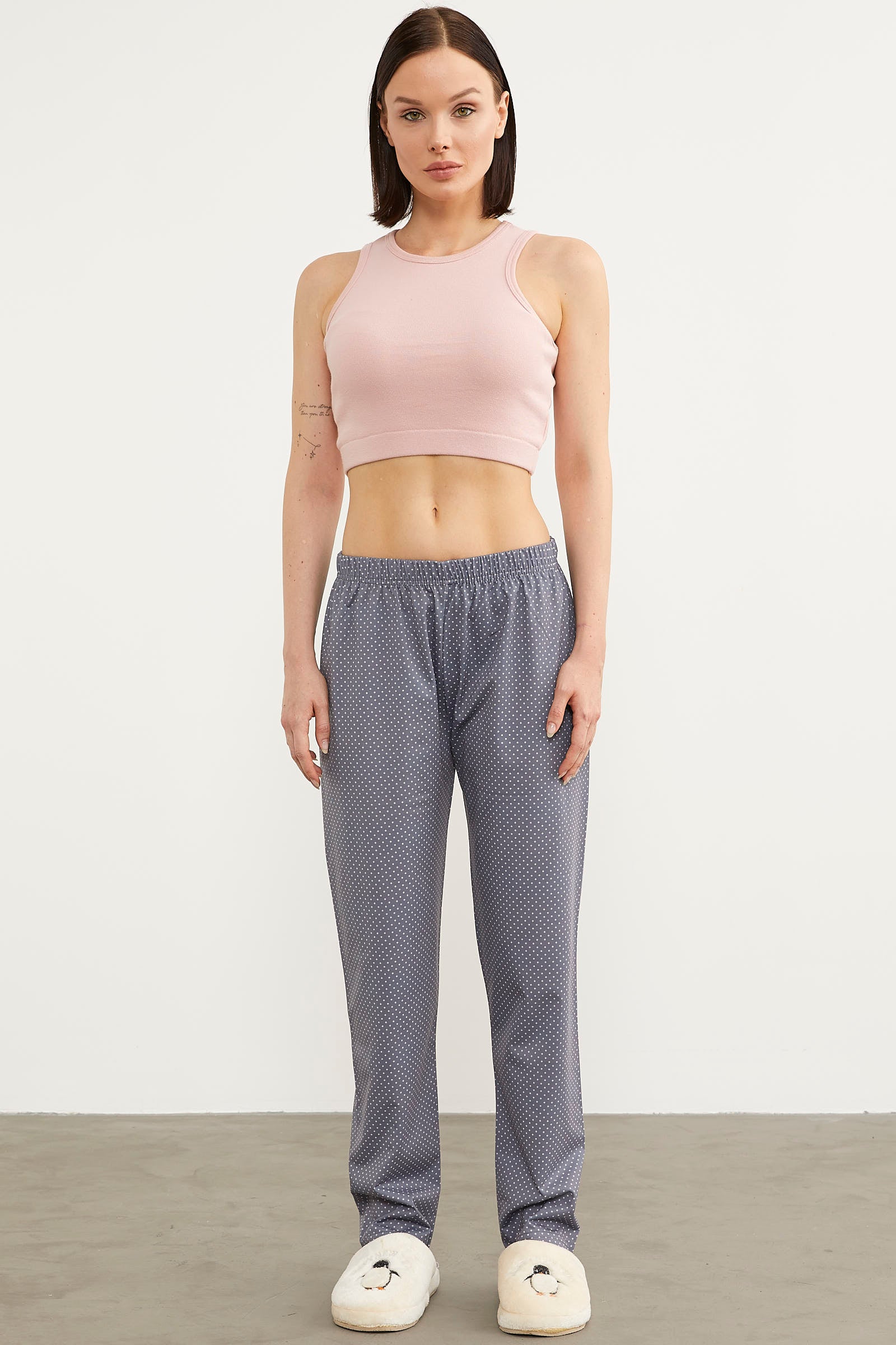 Desenli Viskon Pijama Altı - Gri (3) Sementa